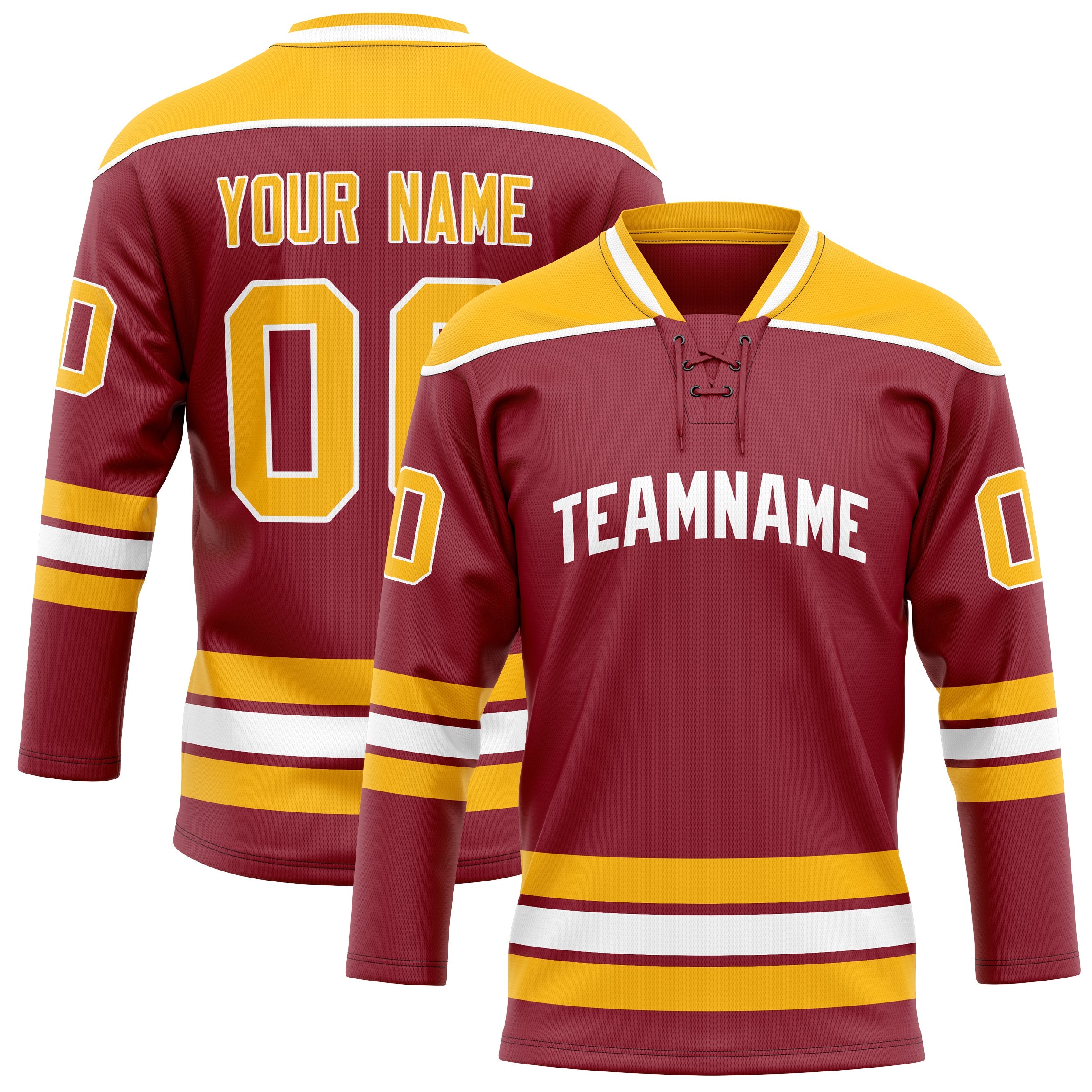 Custom Maroon Gold Solid Colour Hockey Jersey