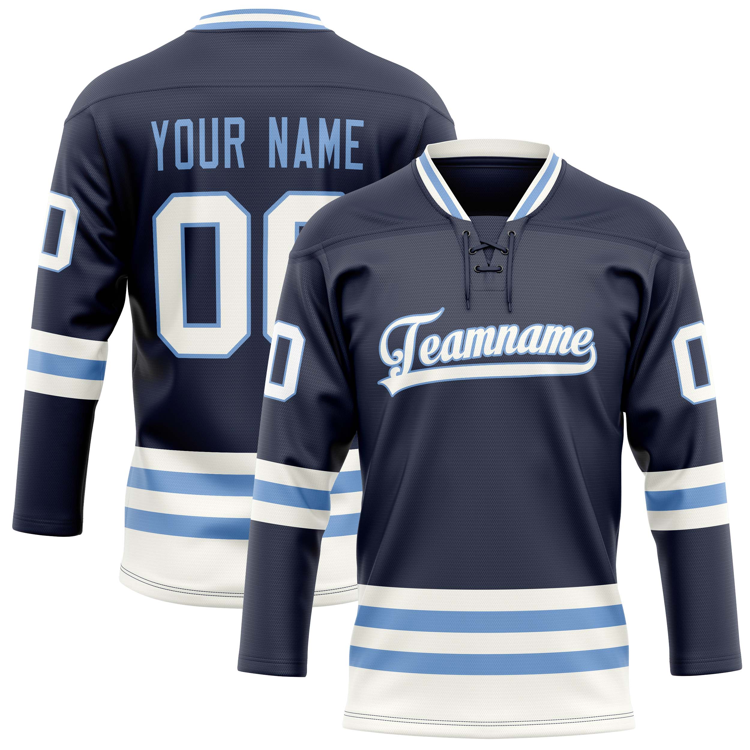 Custom Navy Light Blue Solid Colour Hockey Jersey