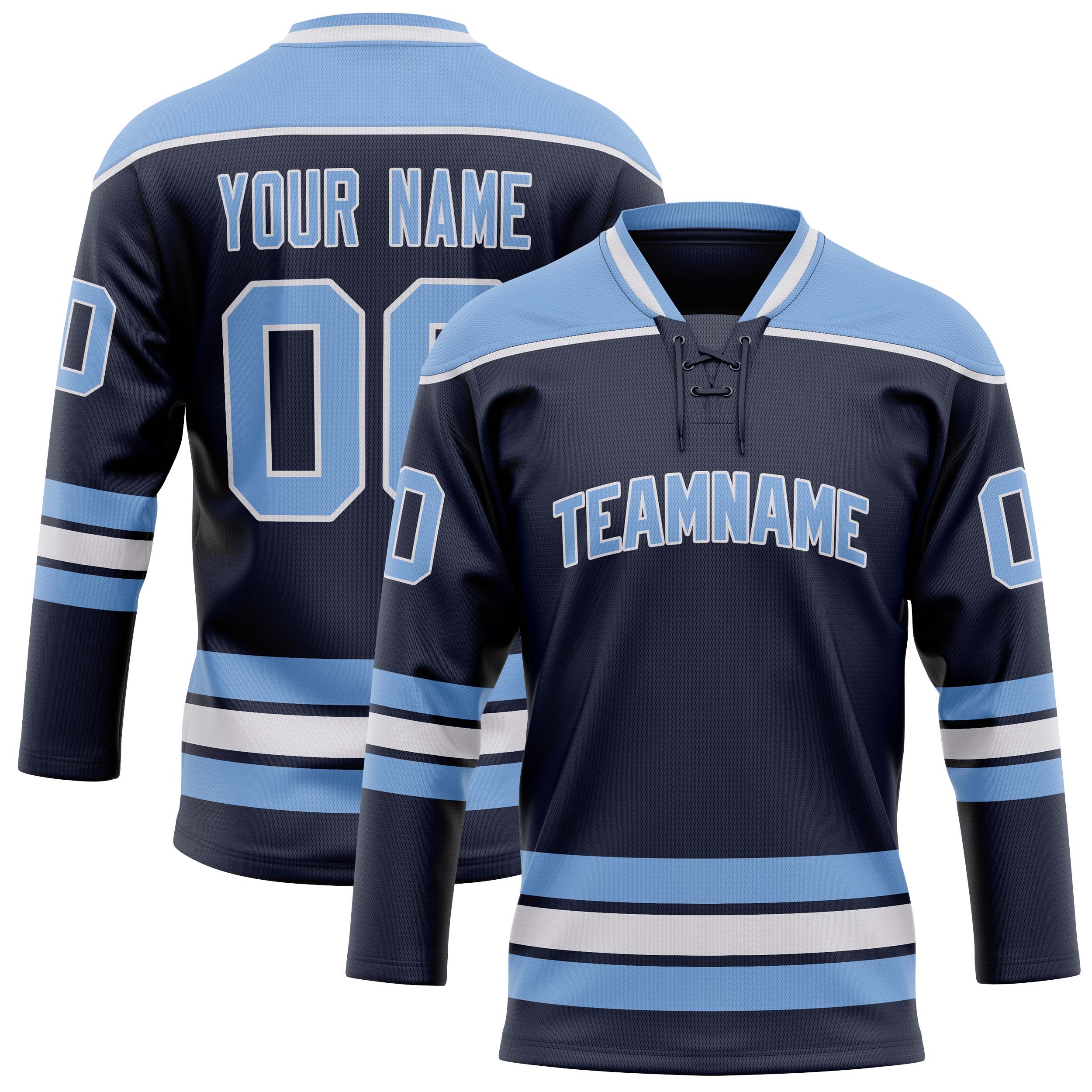 Custom Navy Light Blue Solid Colour Hockey Jersey