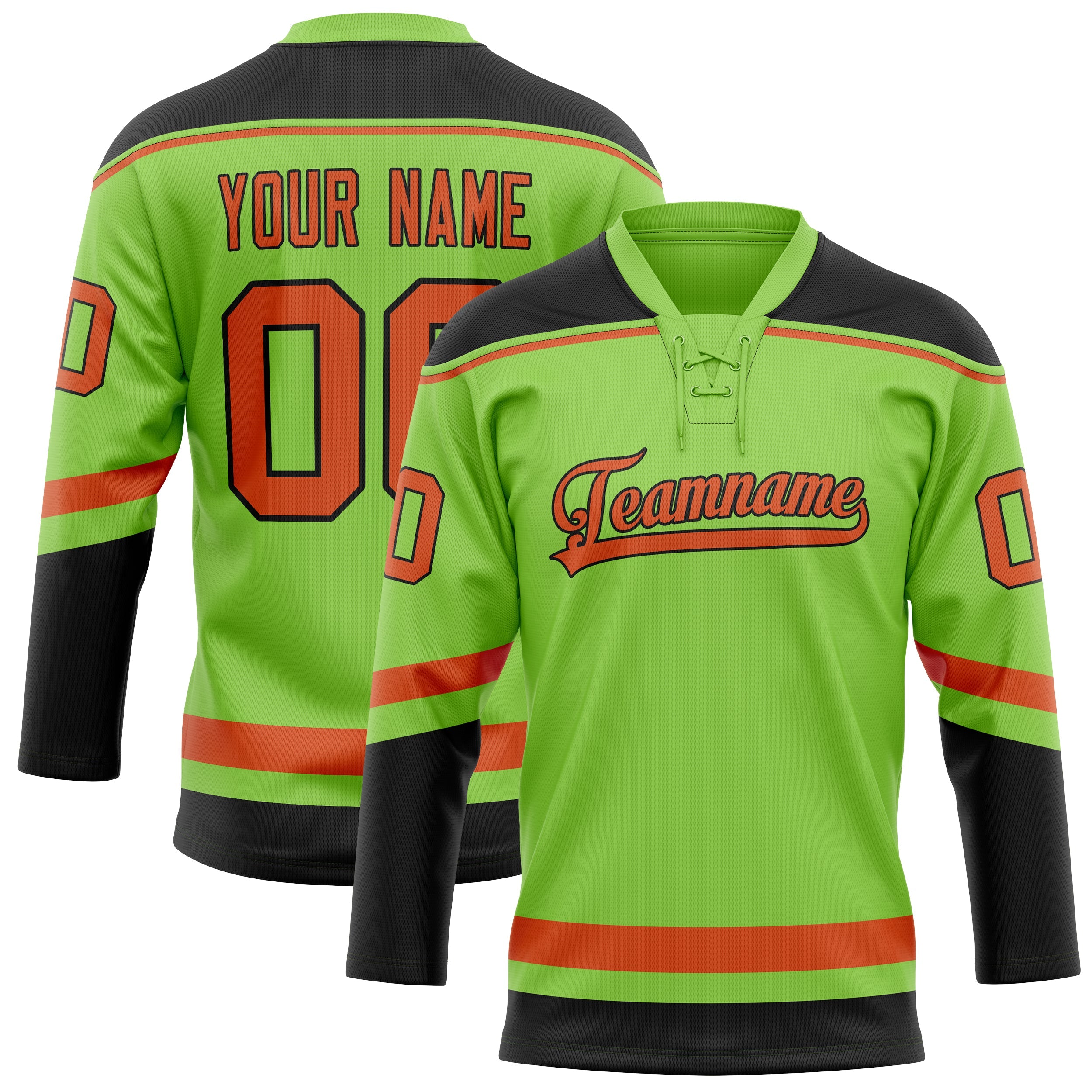 Custom Neon Green Red Solid Colour Hockey Jersey