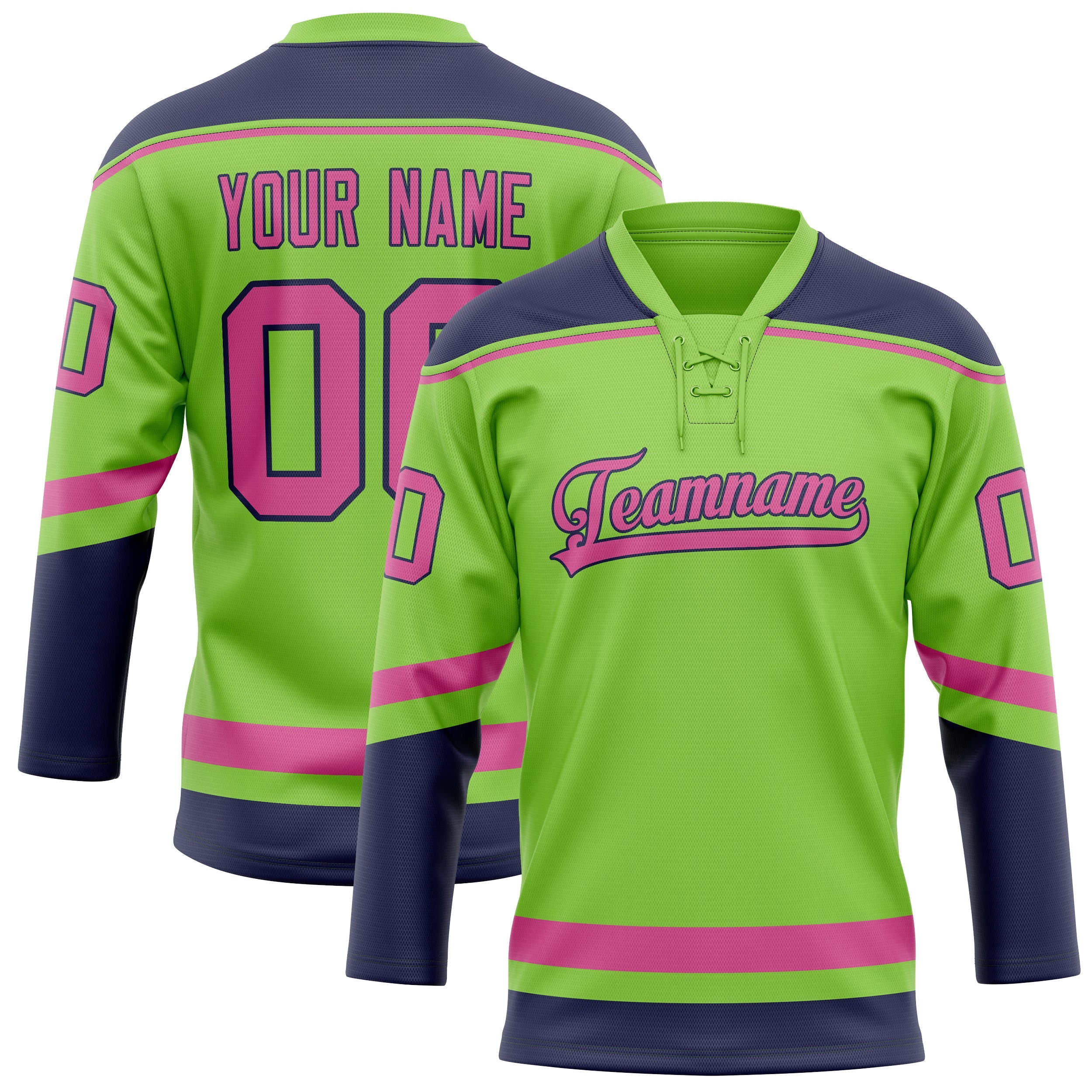 Custom Neon Green Pink Solid Colour Hockey Jersey