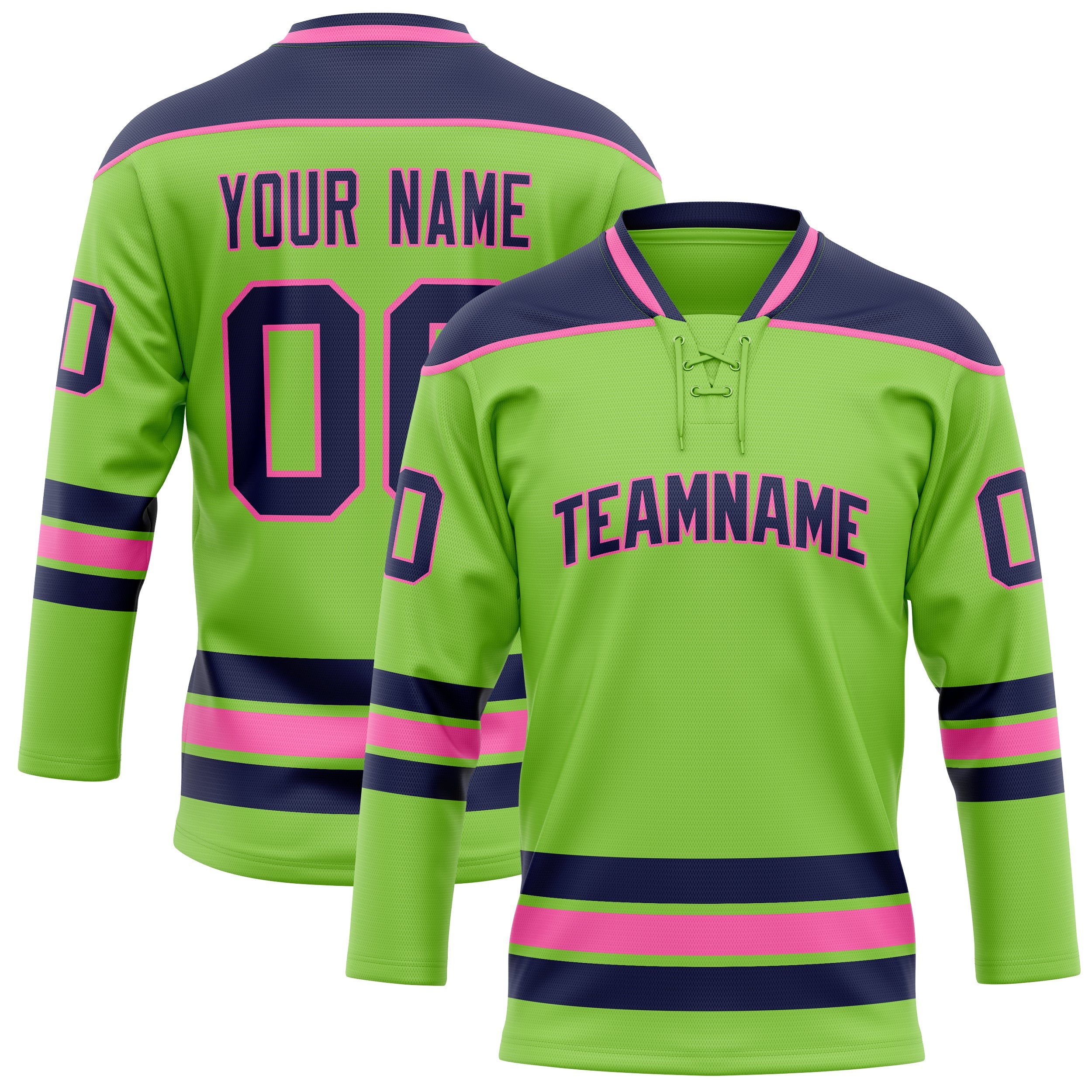 Custom Neon Green Navy Solid Colour Hockey Jersey