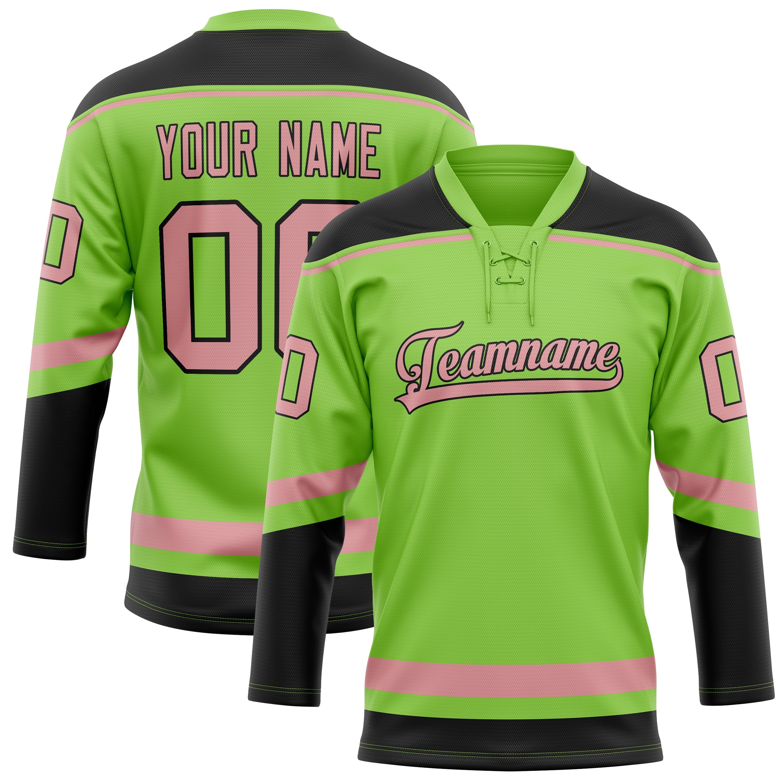 Custom Neon Green Pink Solid Colour Hockey Jersey