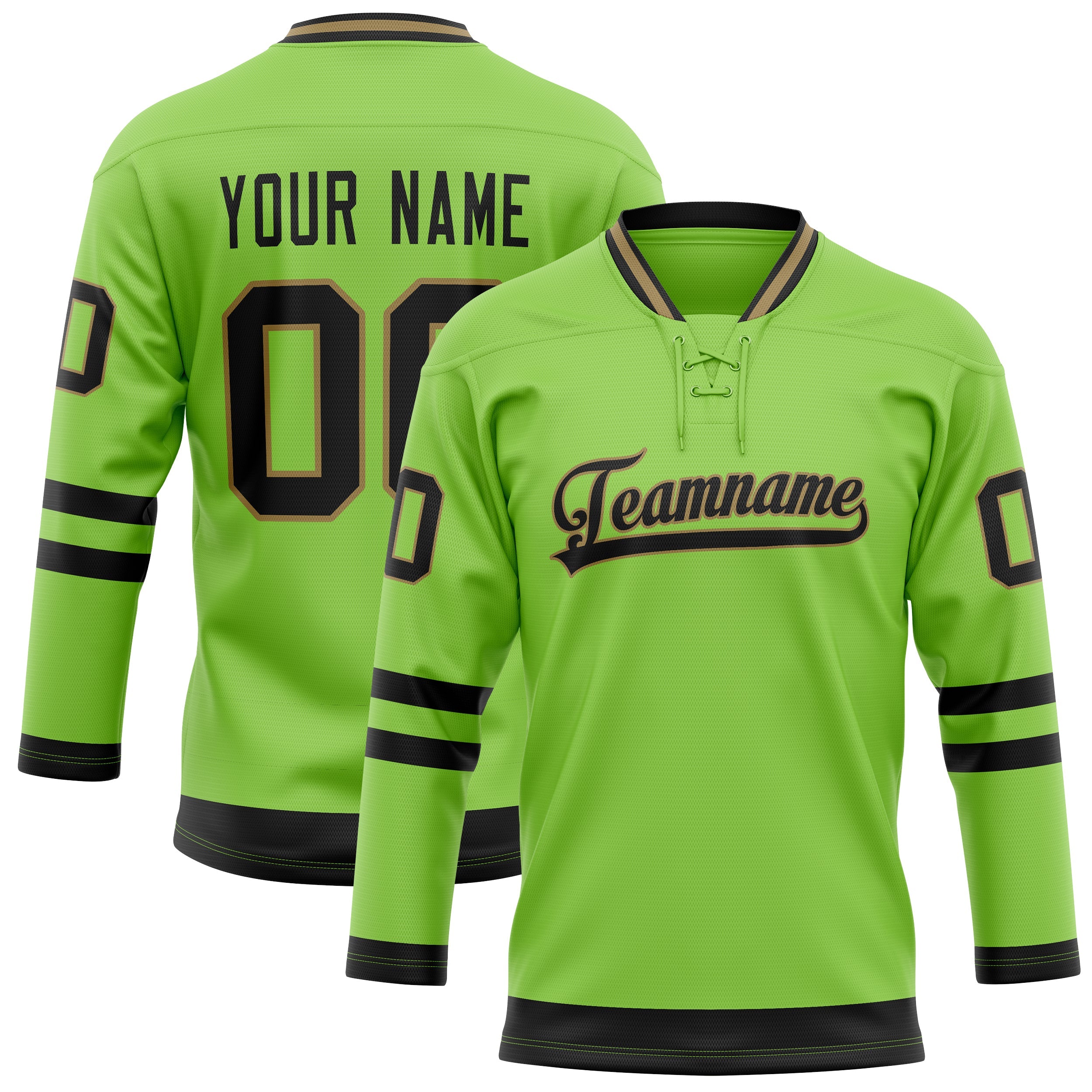 Custom Neon Green Black Solid Colour Hockey Jersey