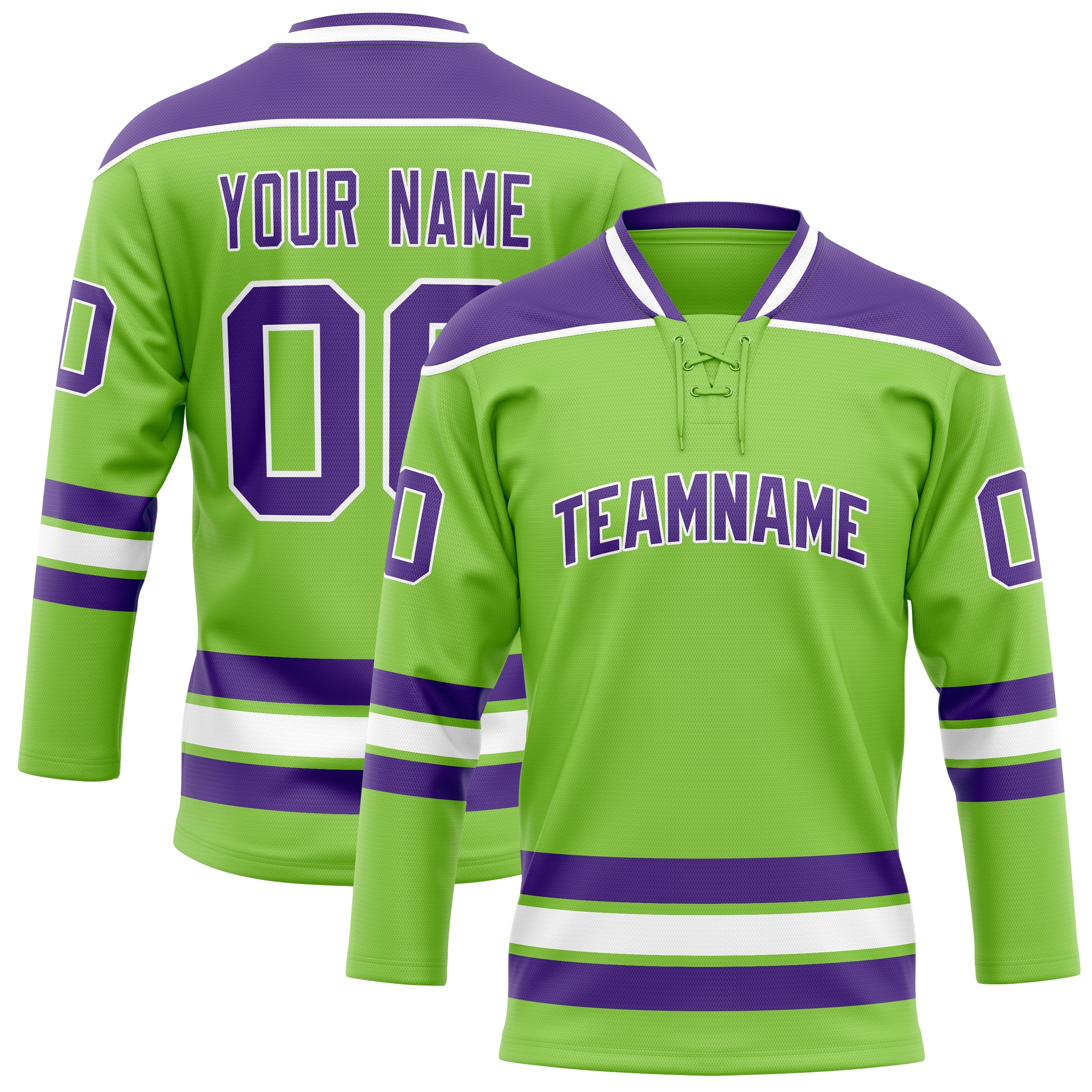 Custom Neon Green Purple Solid Colour Hockey Jersey