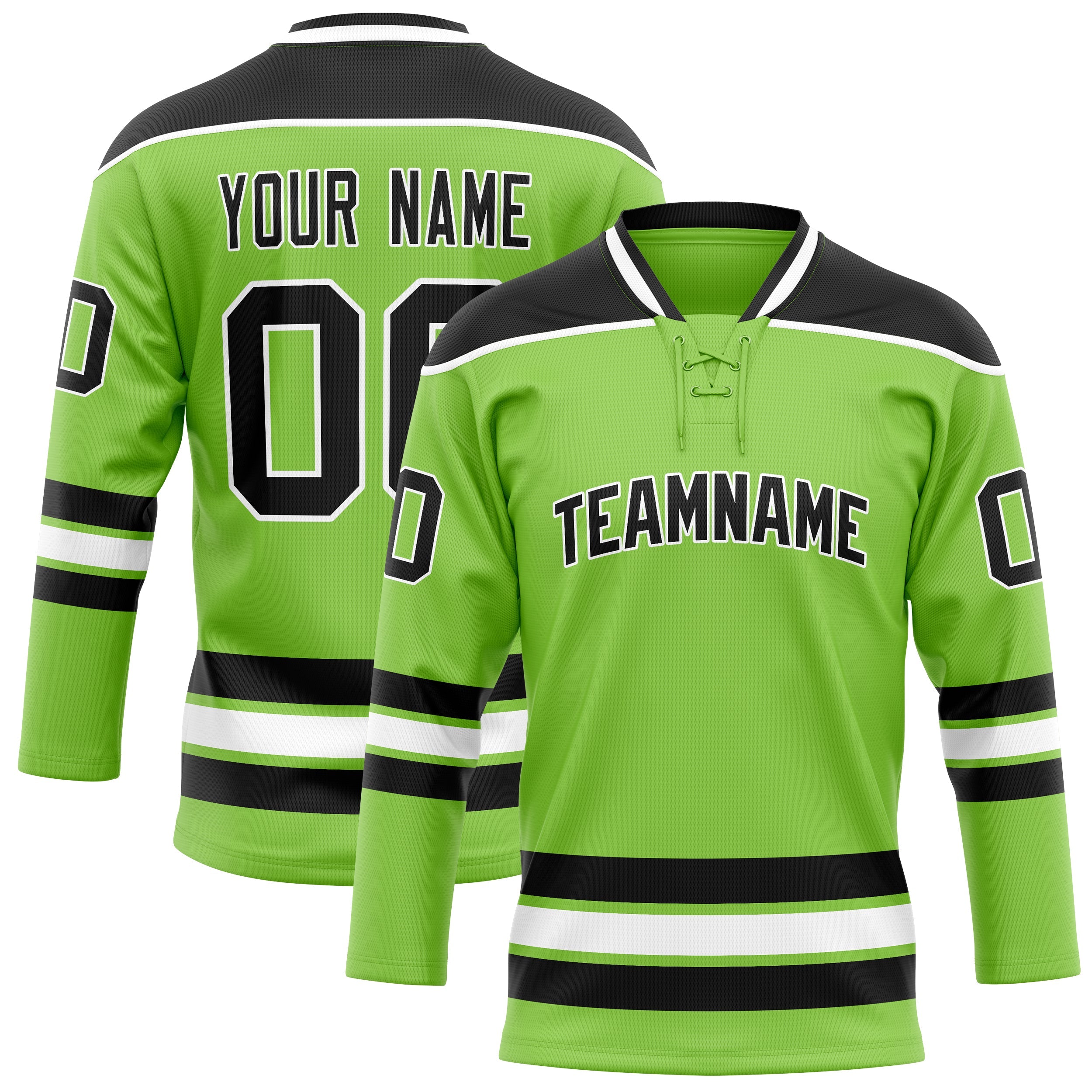 Custom Neon Green Black Solid Colour Hockey Jersey