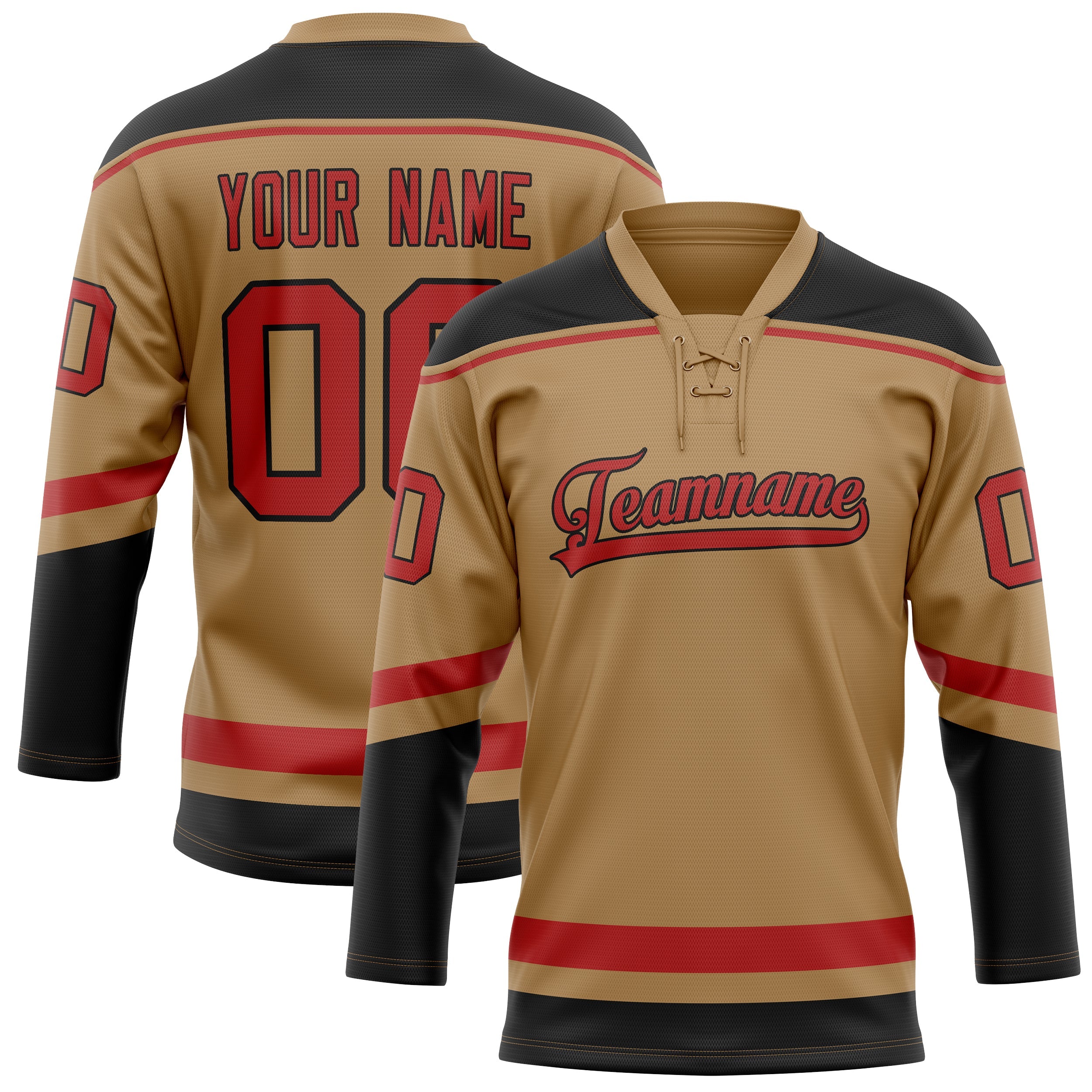 Custom Old Gold Black Solid Colour Hockey Jersey
