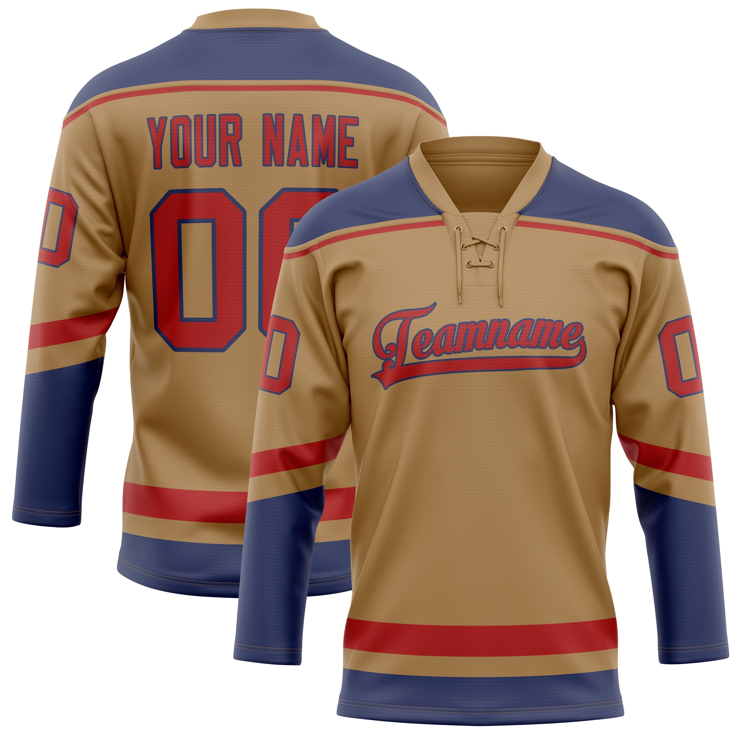 Custom Old Gold Navy Solid Colour Hockey Jersey