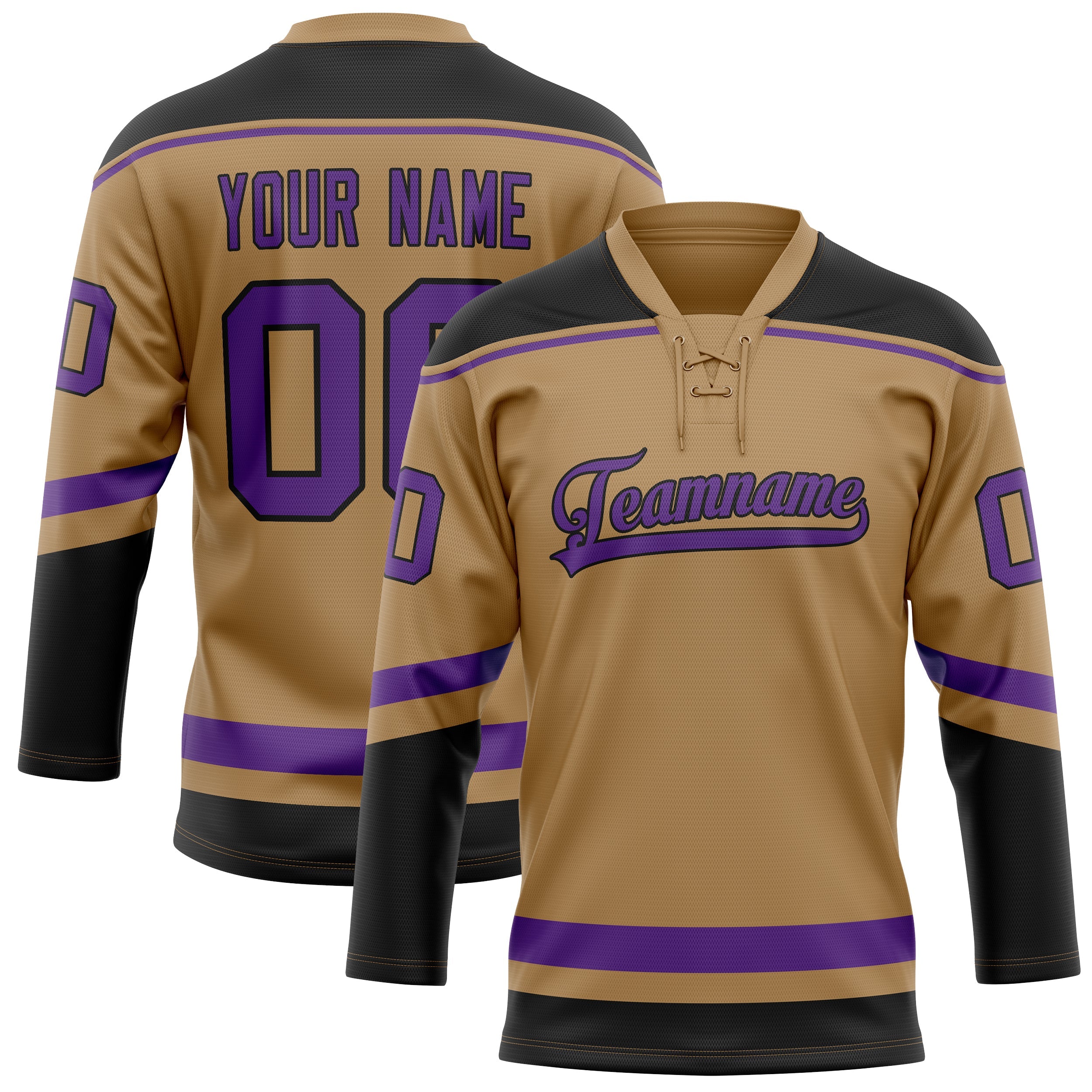 Custom Old Gold Purple Solid Colour Hockey Jersey