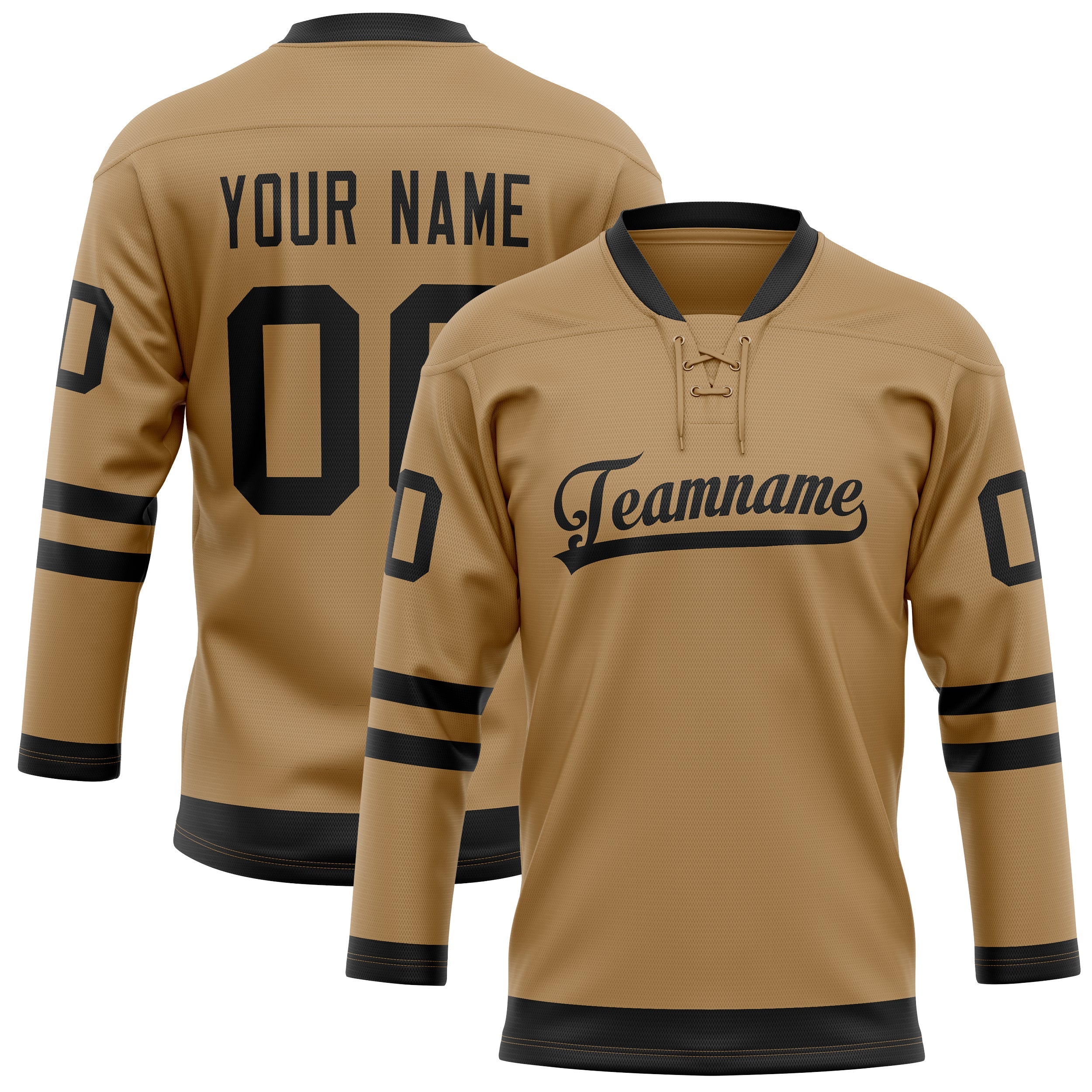 Custom Old Gold Black Solid Colour Hockey Jersey