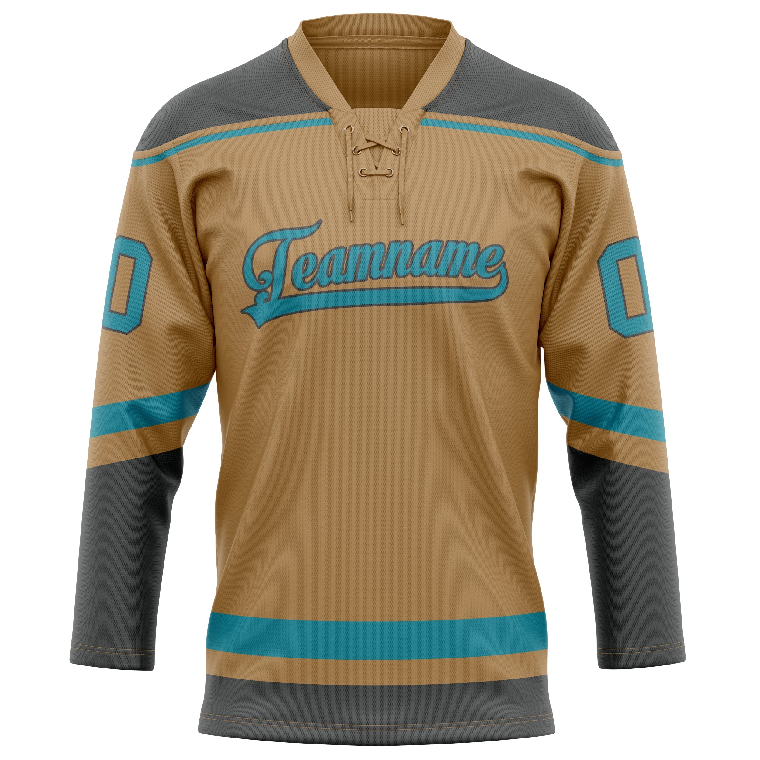 Custom Old Gold Teal Solid Colour Hockey Jersey