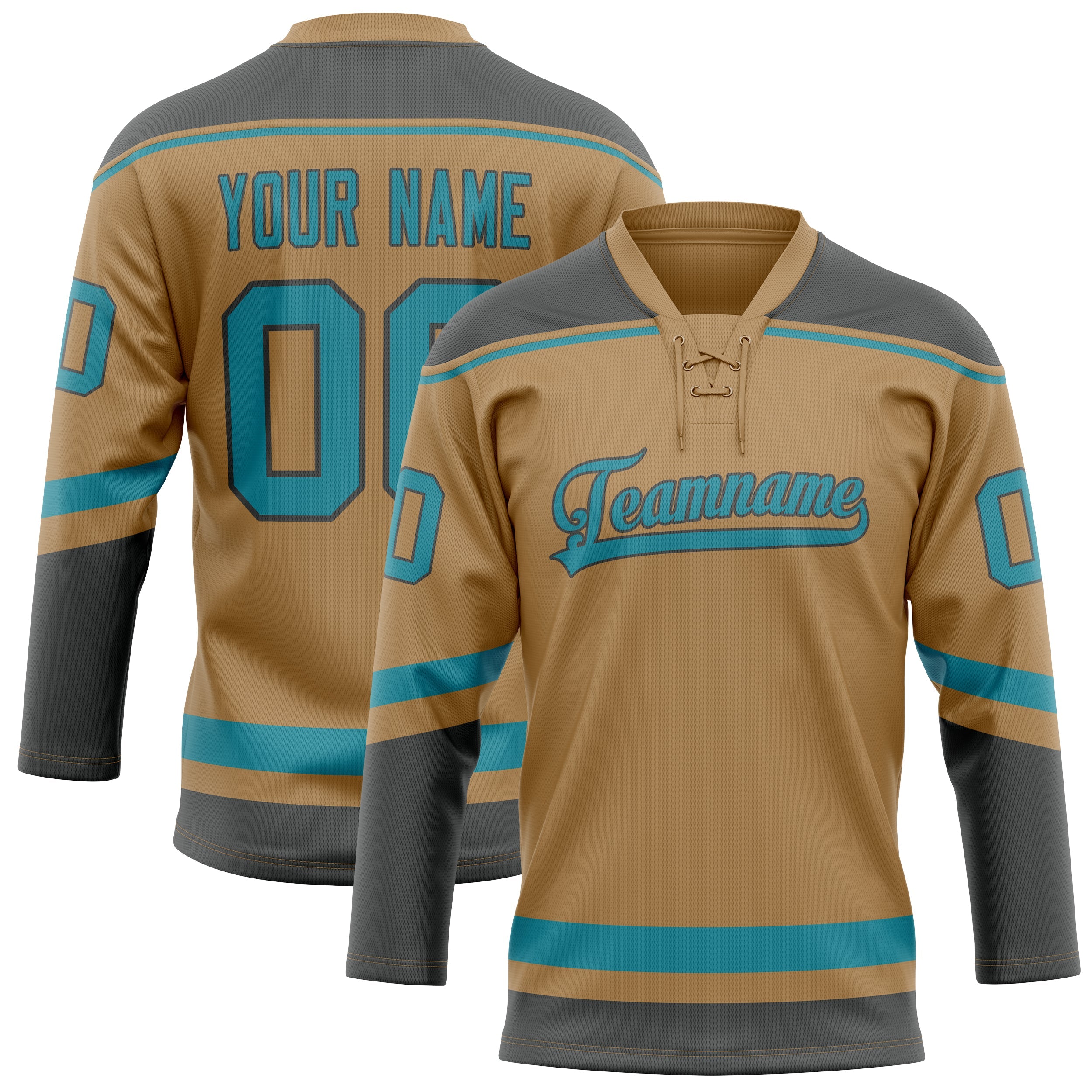 Custom Old Gold Teal Solid Colour Hockey Jersey