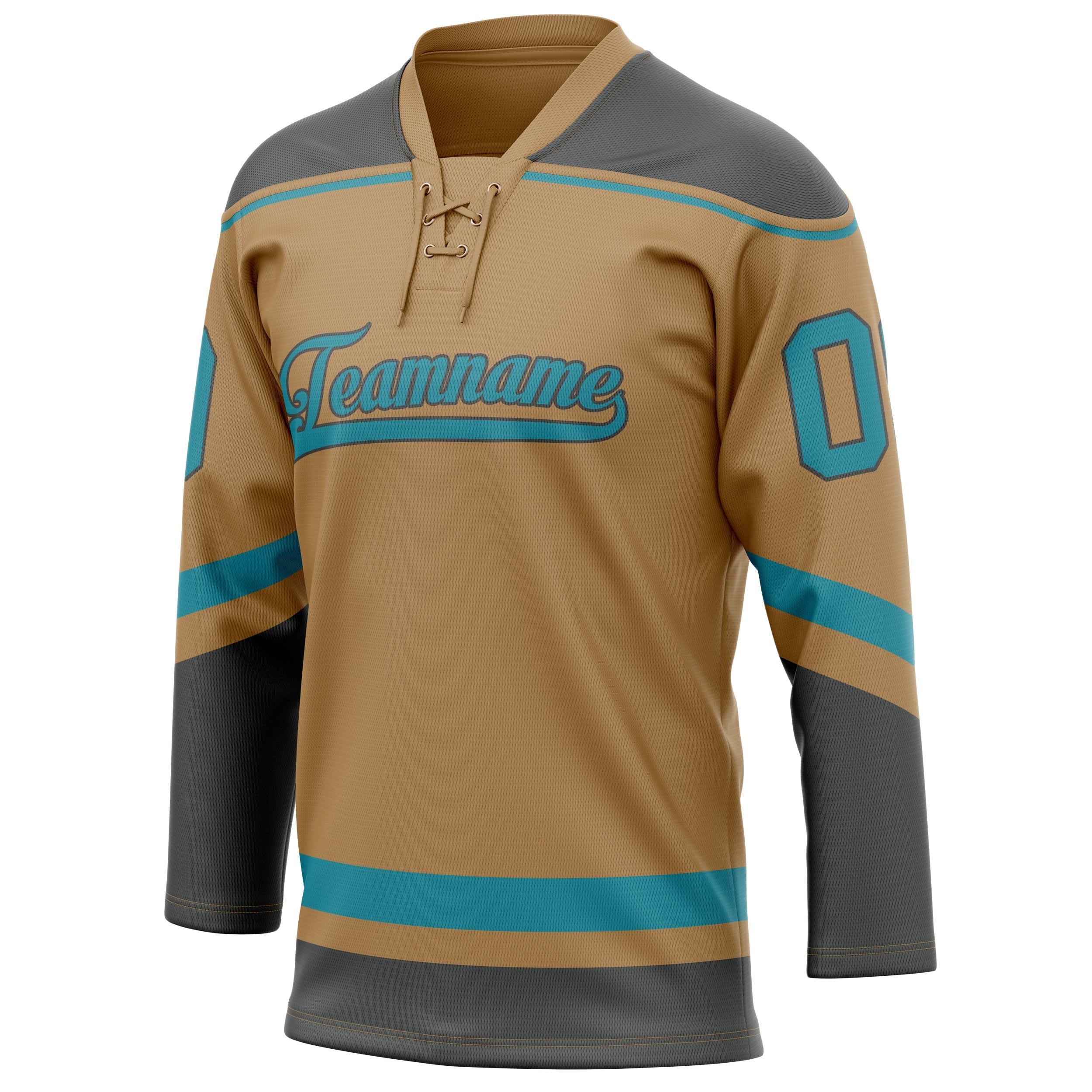 Custom Old Gold Teal Solid Colour Hockey Jersey