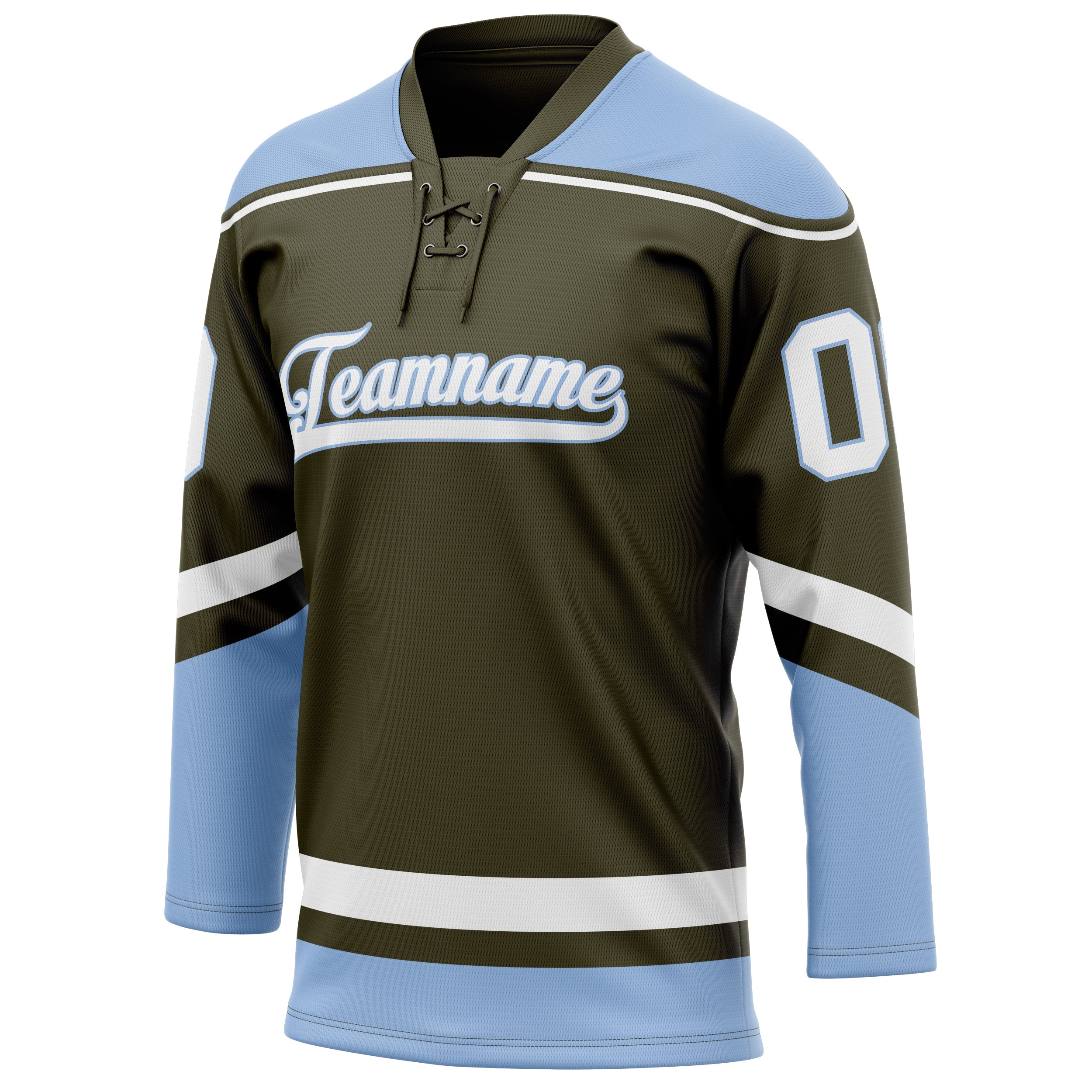 Custom Olive Light Blue Solid Colour Hockey Jersey