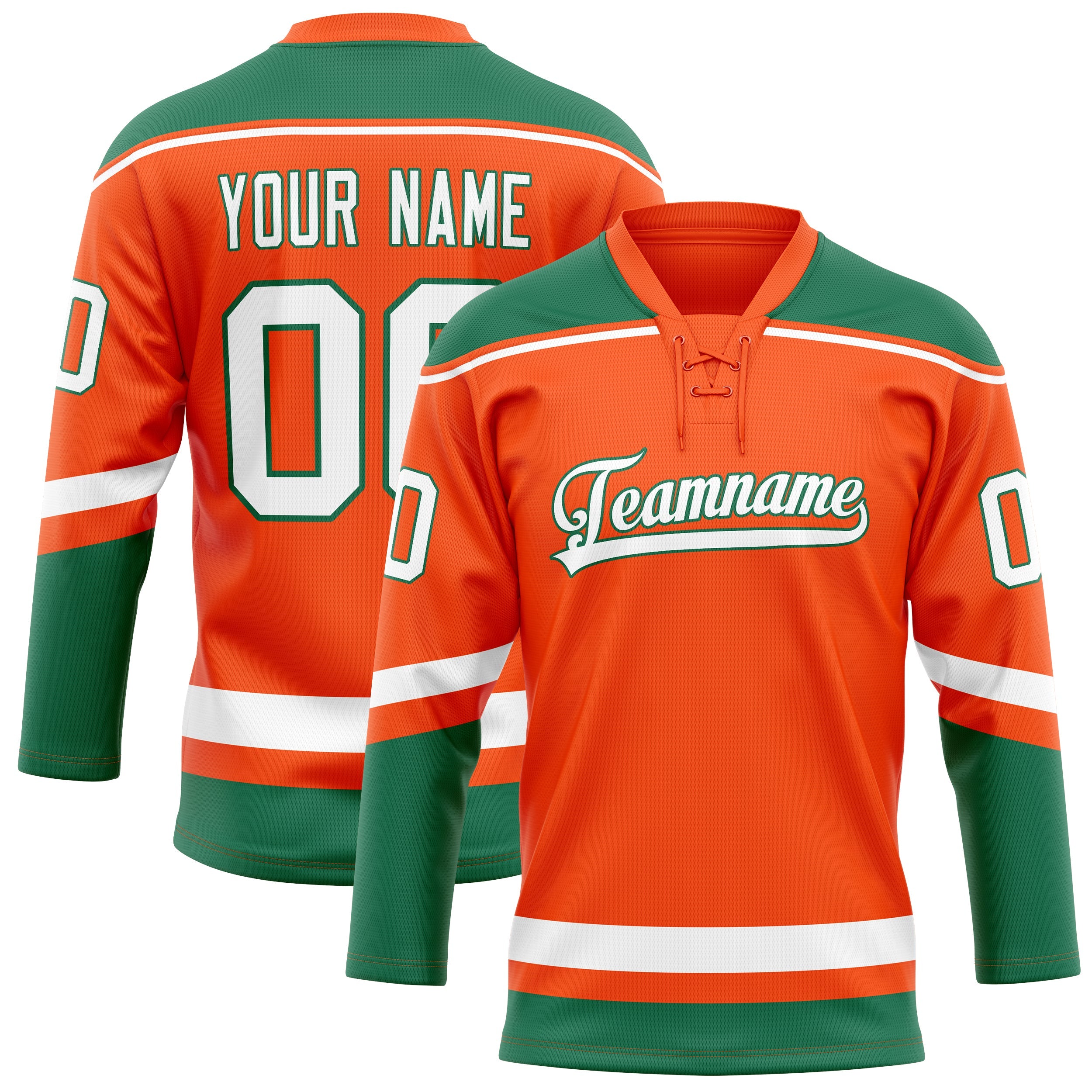 Custom Orange Kelly Green Solid Colour Hockey Jersey