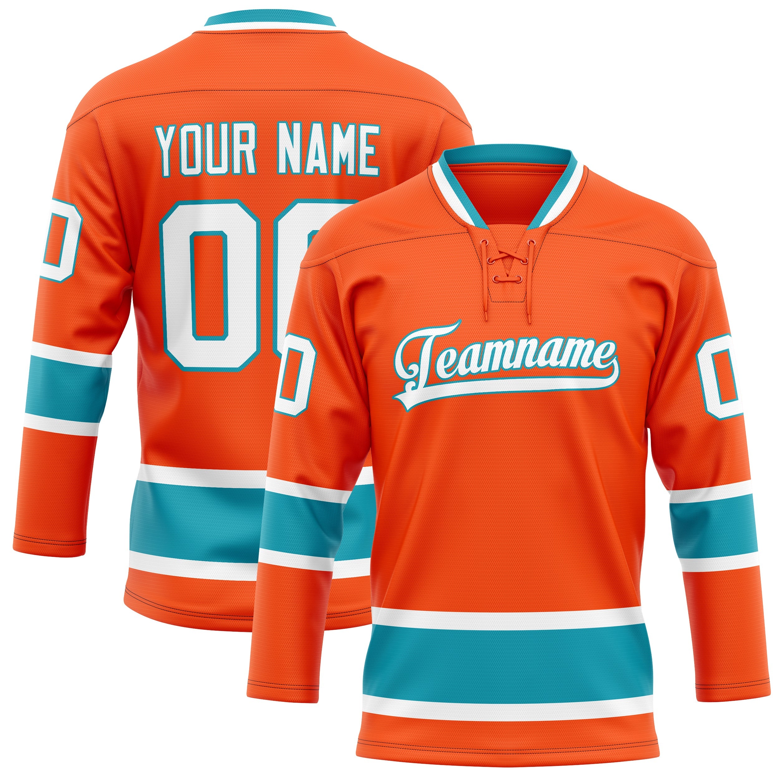 Custom Orange Teal Solid Colour Hockey Jersey