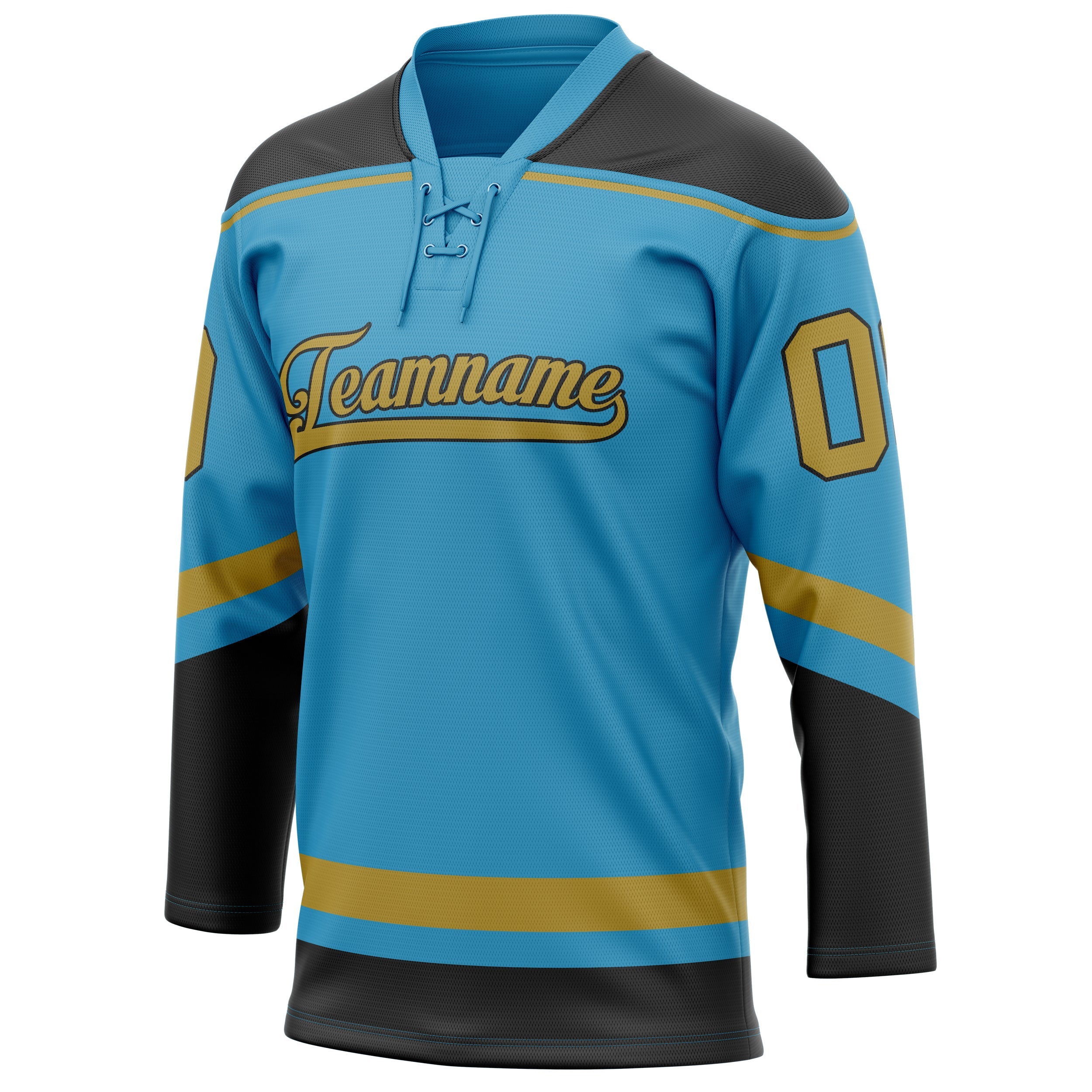 Custom Panther Blue Old Gold Solid Colour Hockey Jersey