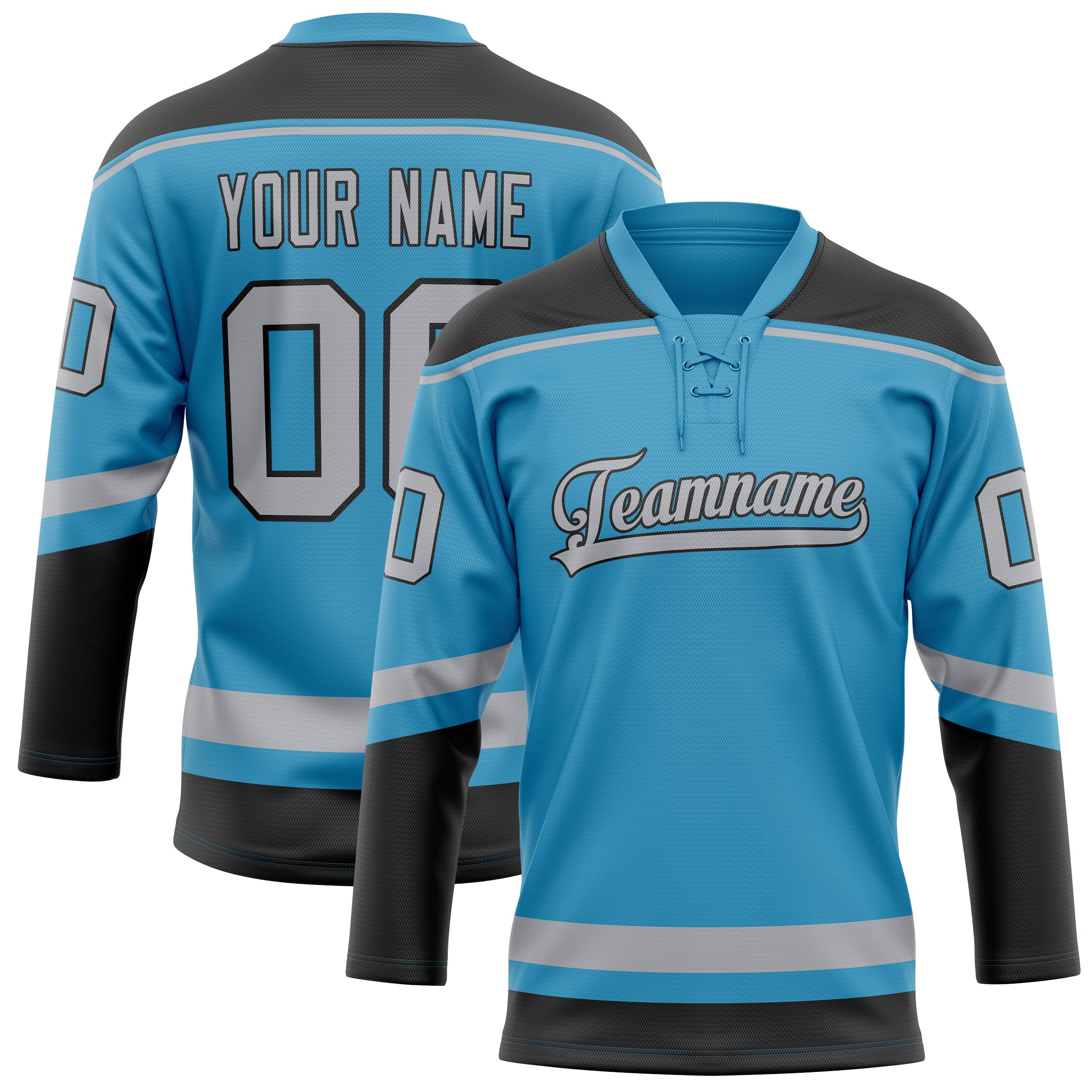 Custom Panther Blue Gray Solid Colour Hockey Jersey