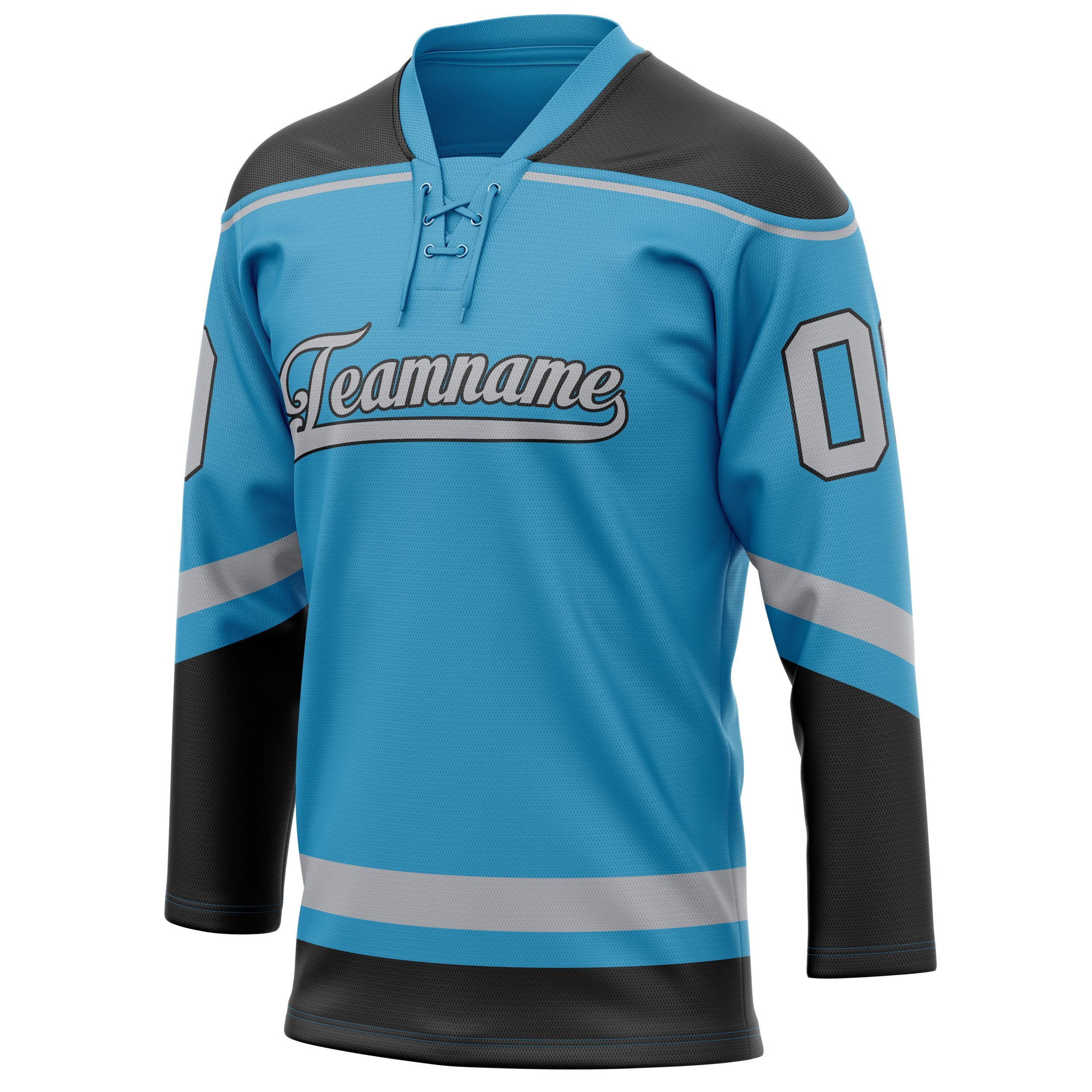 Custom Panther Blue Gray Solid Colour Hockey Jersey