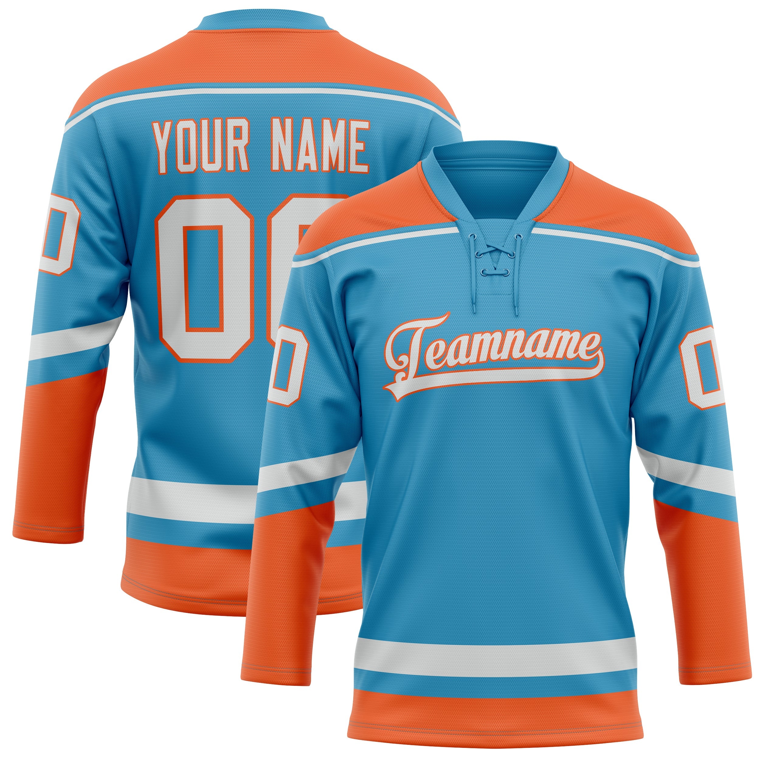 Custom Panther Blue Orange Solid Colour Hockey Jersey