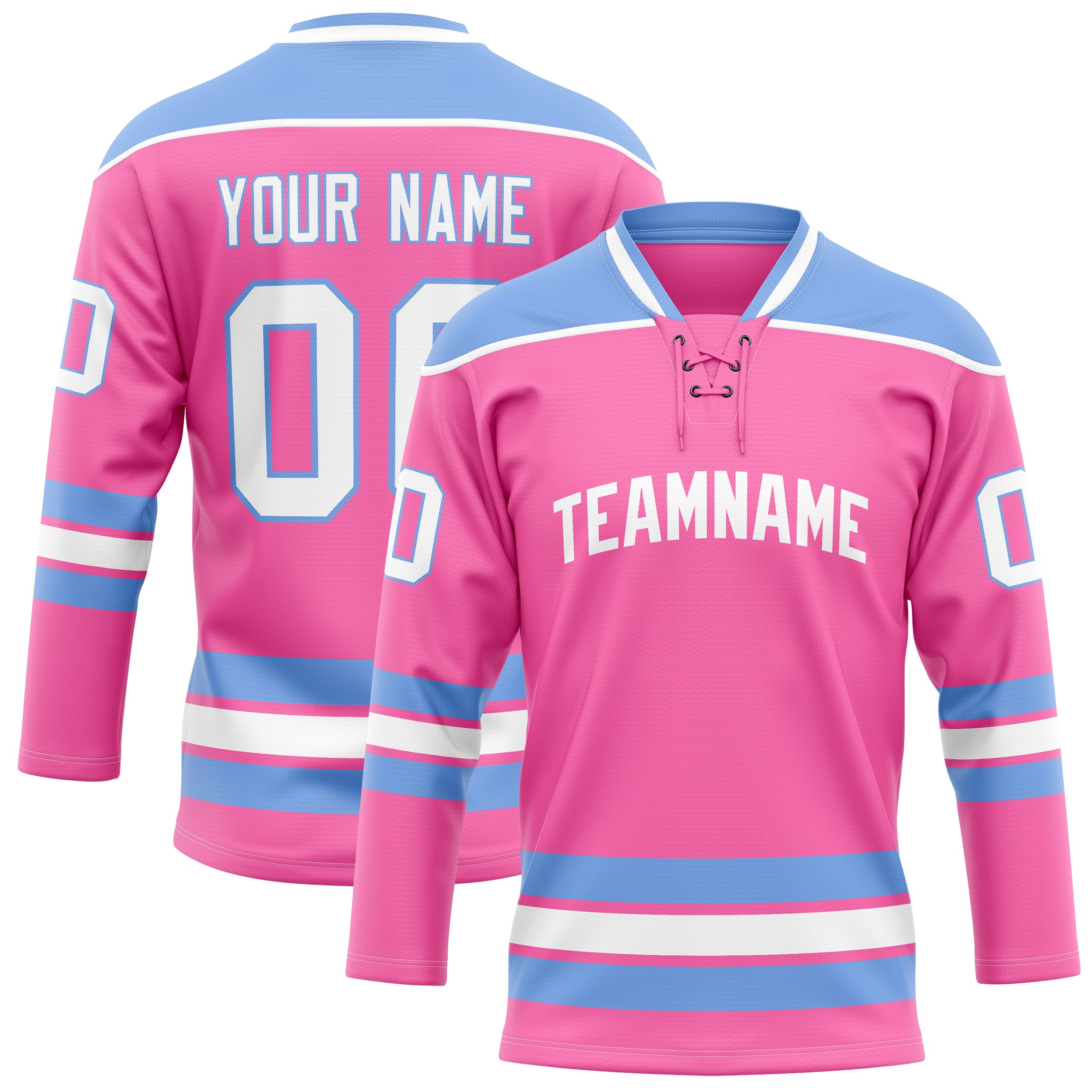 Custom Pink Light Blue Solid Colour Hockey Jersey