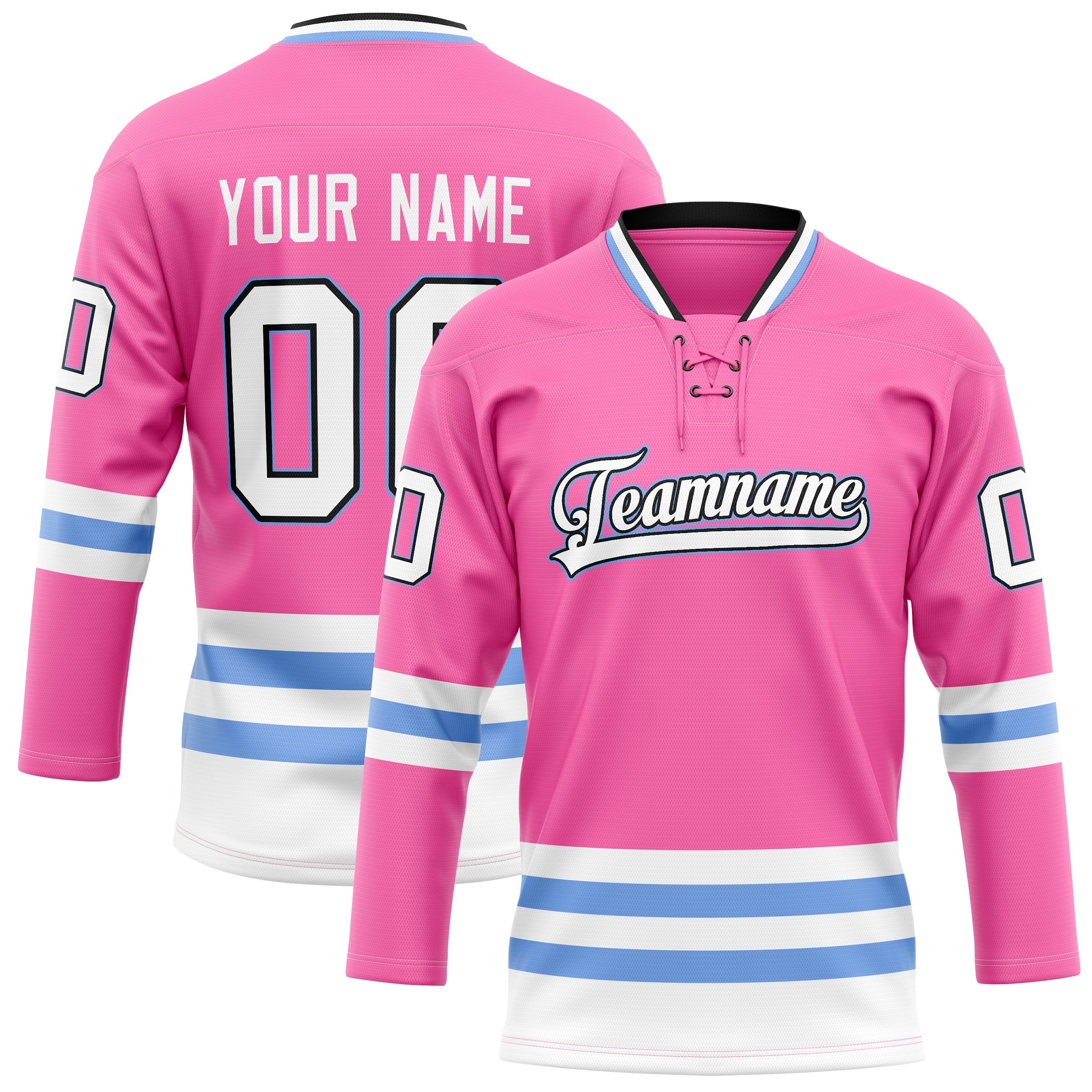 Custom Pink Light Blue Solid Colour Hockey Jersey