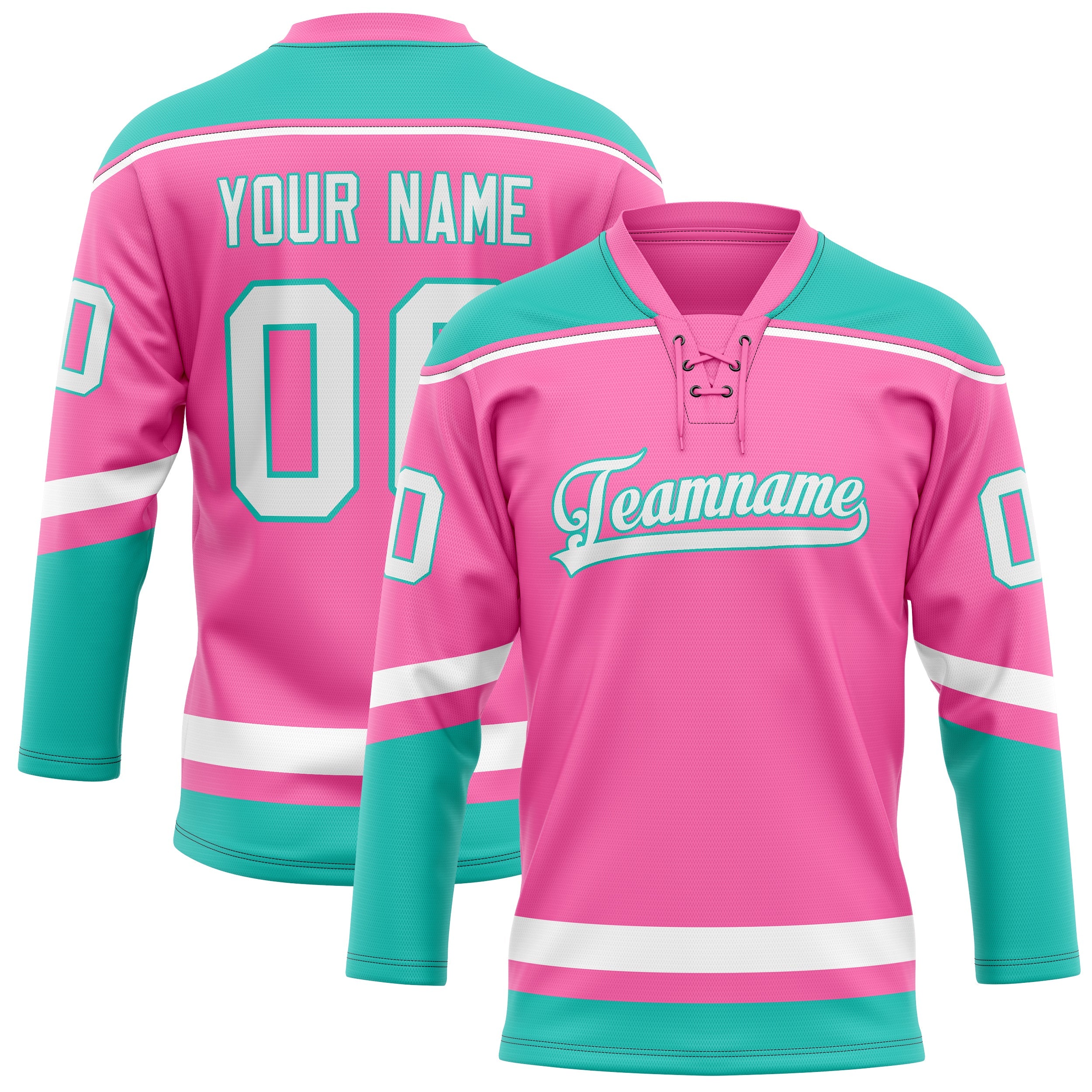 Custom Pink Teal Solid Colour Hockey Jersey