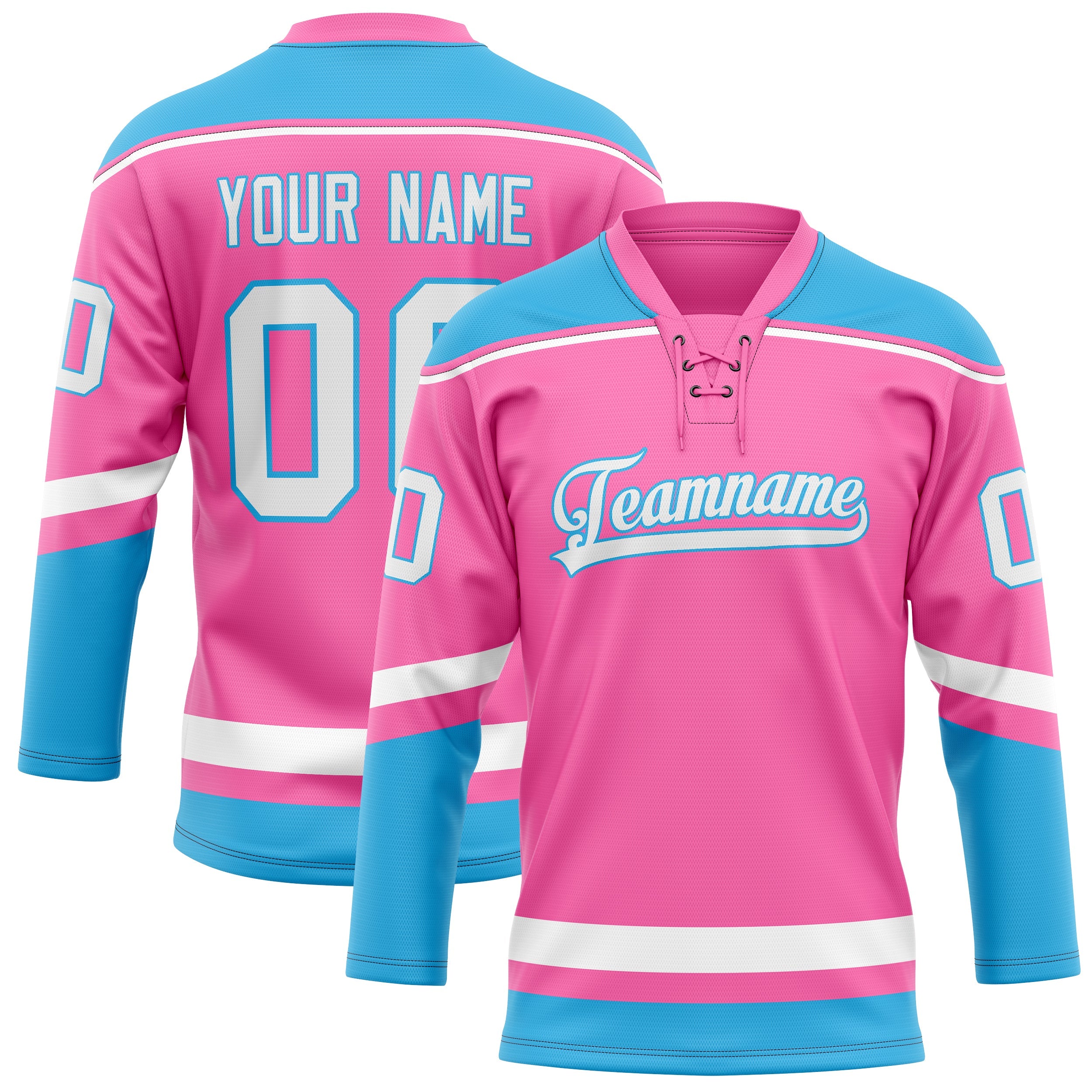 Custom Pink Blue Solid Colour Hockey Jersey