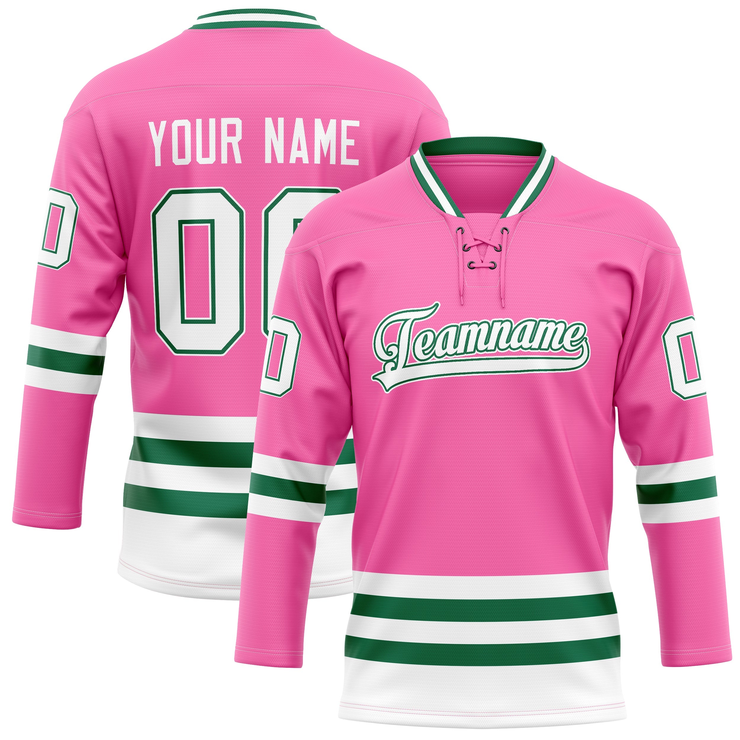 Custom Pink Kelly Green Solid Colour Hockey Jersey