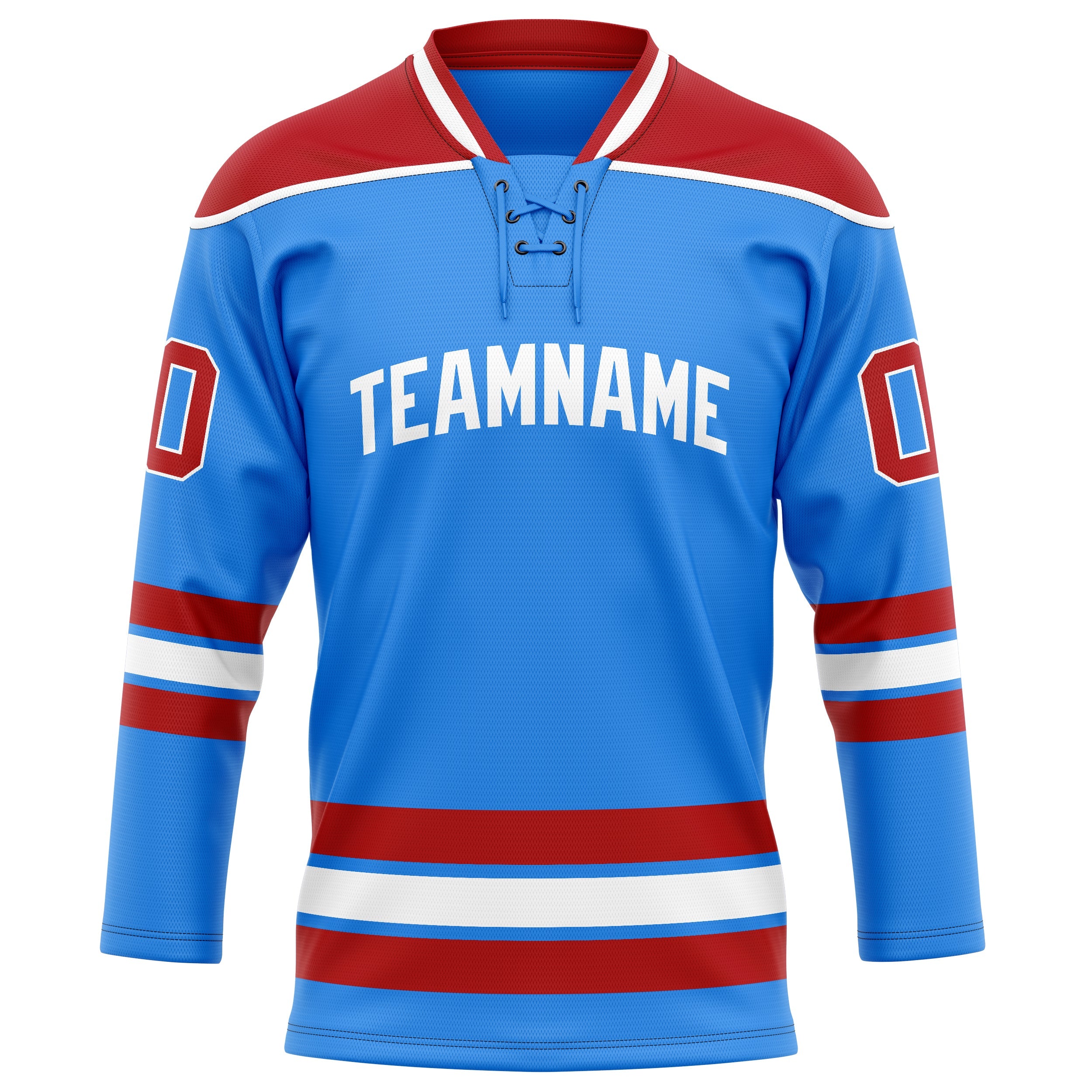 Custom Powder Blue Red Solid Colour Hockey Jersey