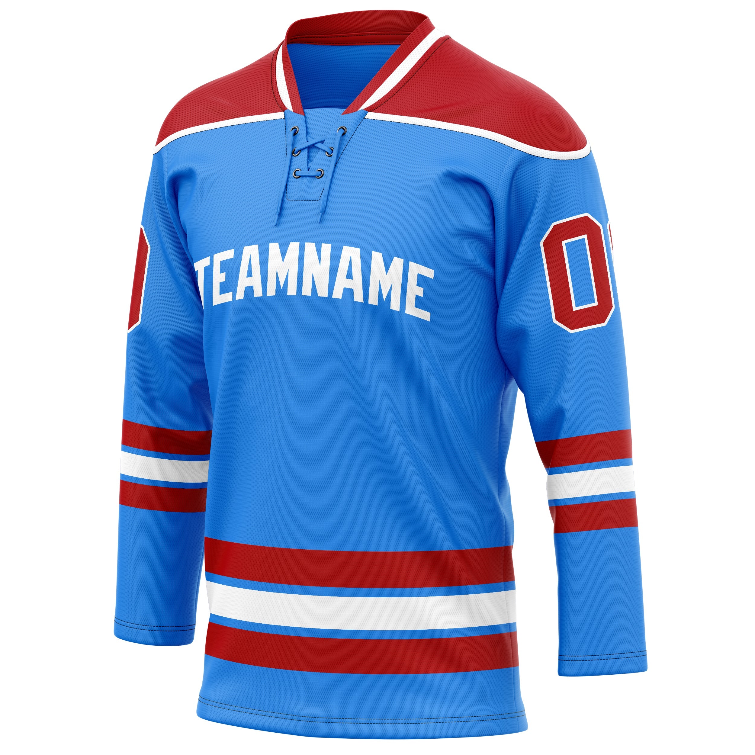 Custom Powder Blue Red Solid Colour Hockey Jersey
