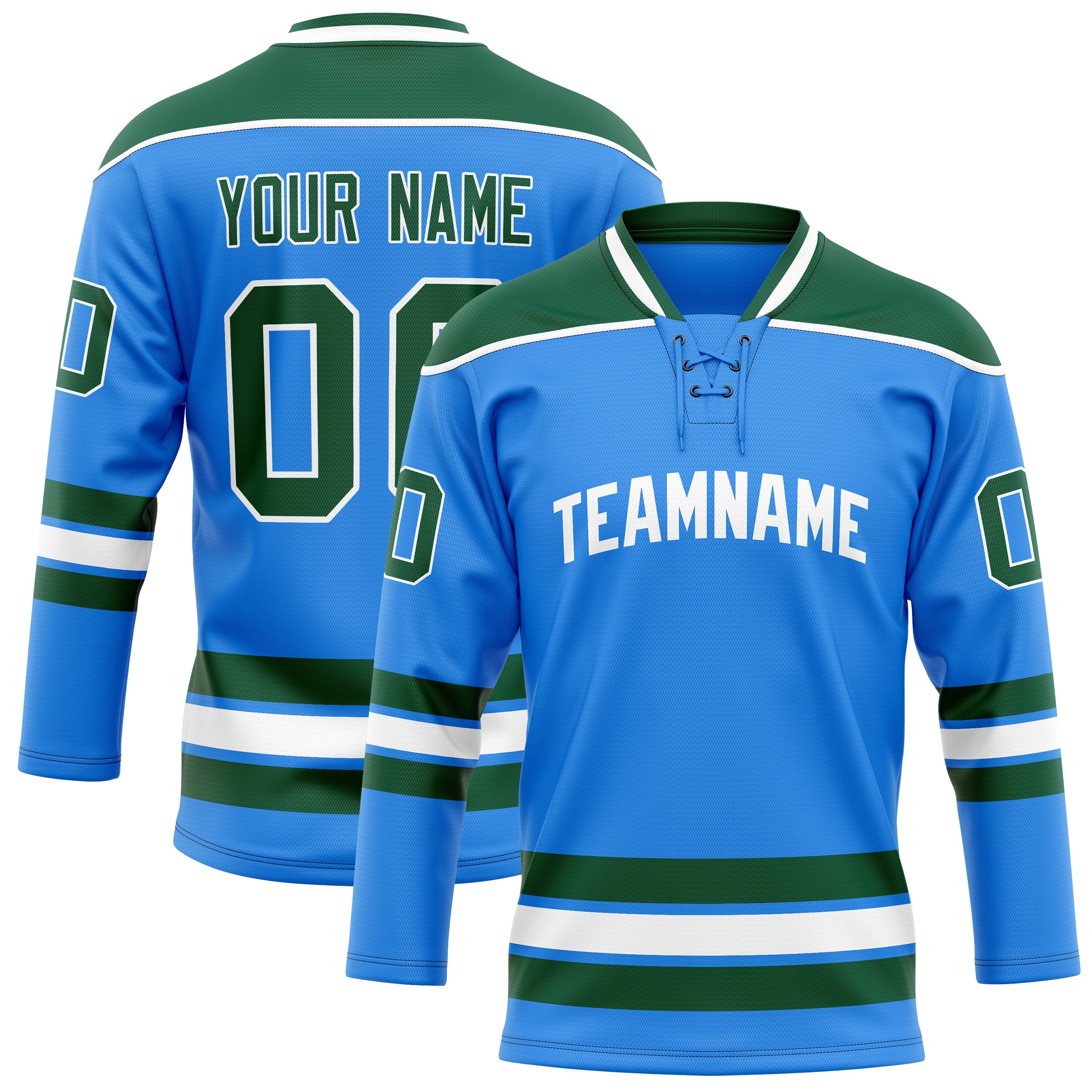 Custom Powder Blue Kelly Green Solid Colour Hockey Jersey