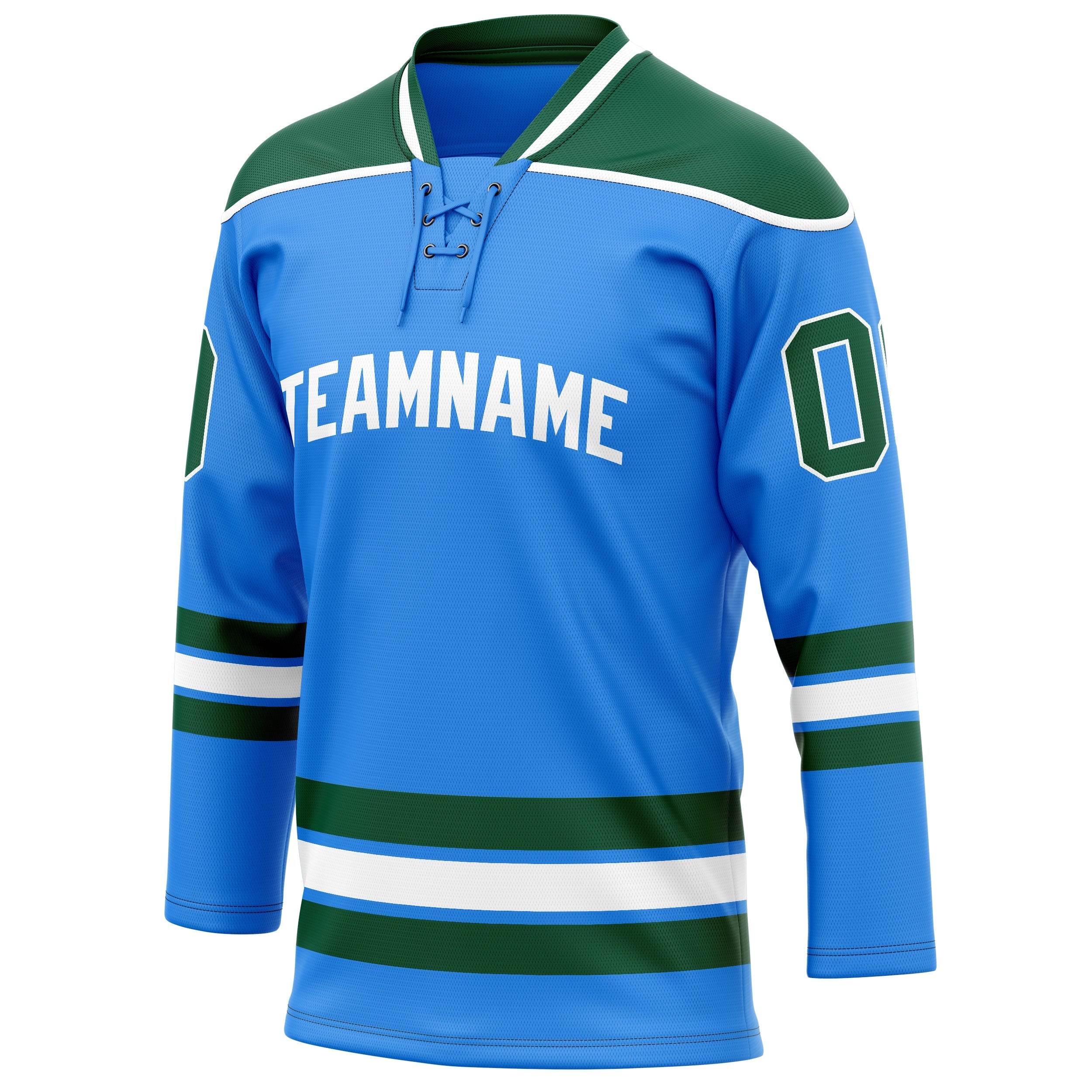 Custom Powder Blue Kelly Green Solid Colour Hockey Jersey