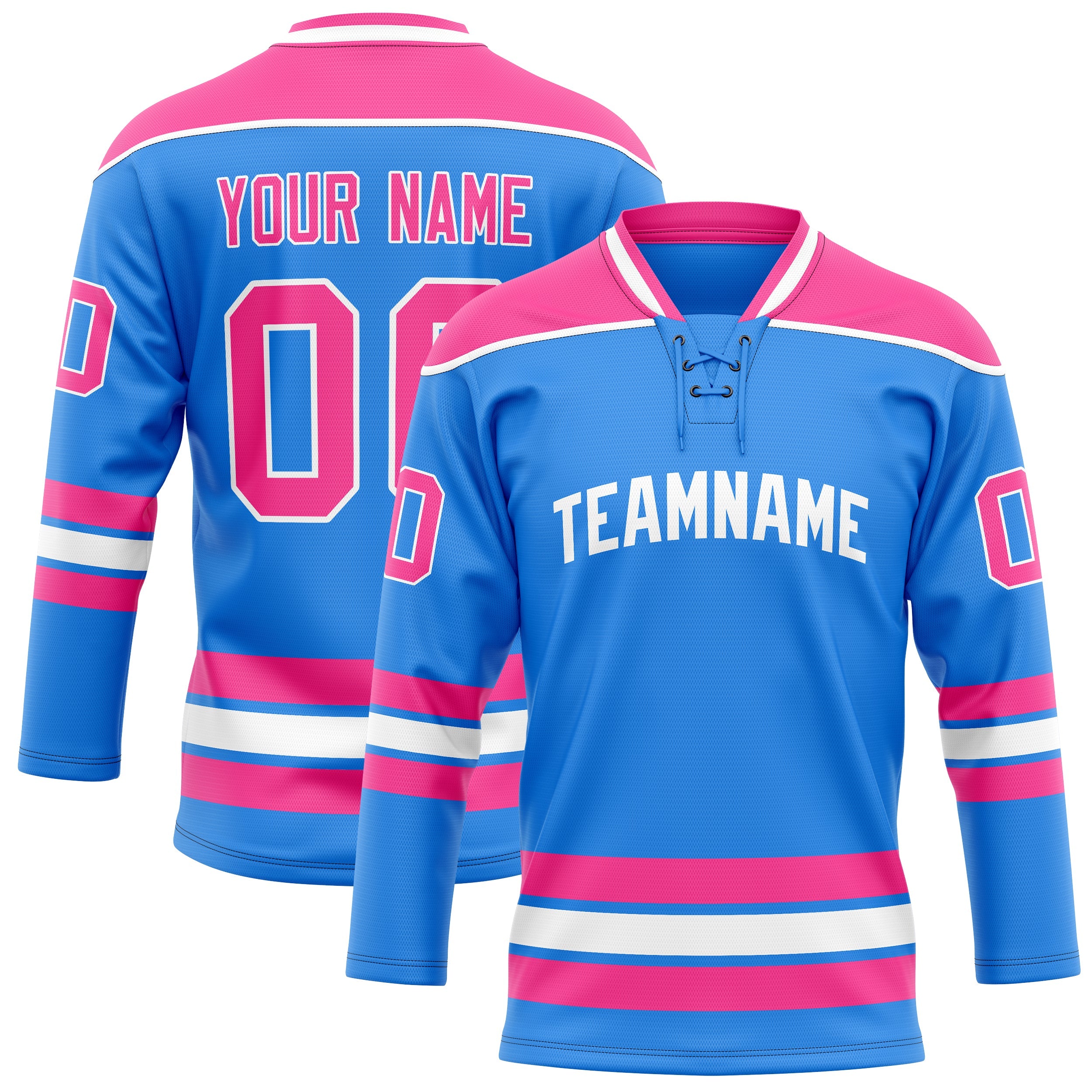 Custom Powder Blue Pink Solid Colour Hockey Jersey