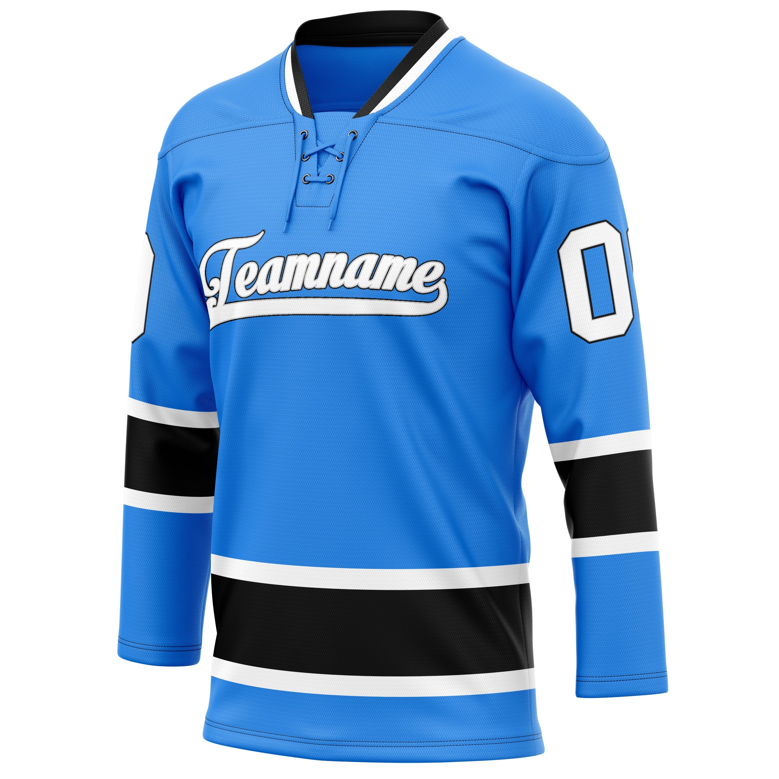 Custom Powder Blue Black Solid Colour Hockey Jersey