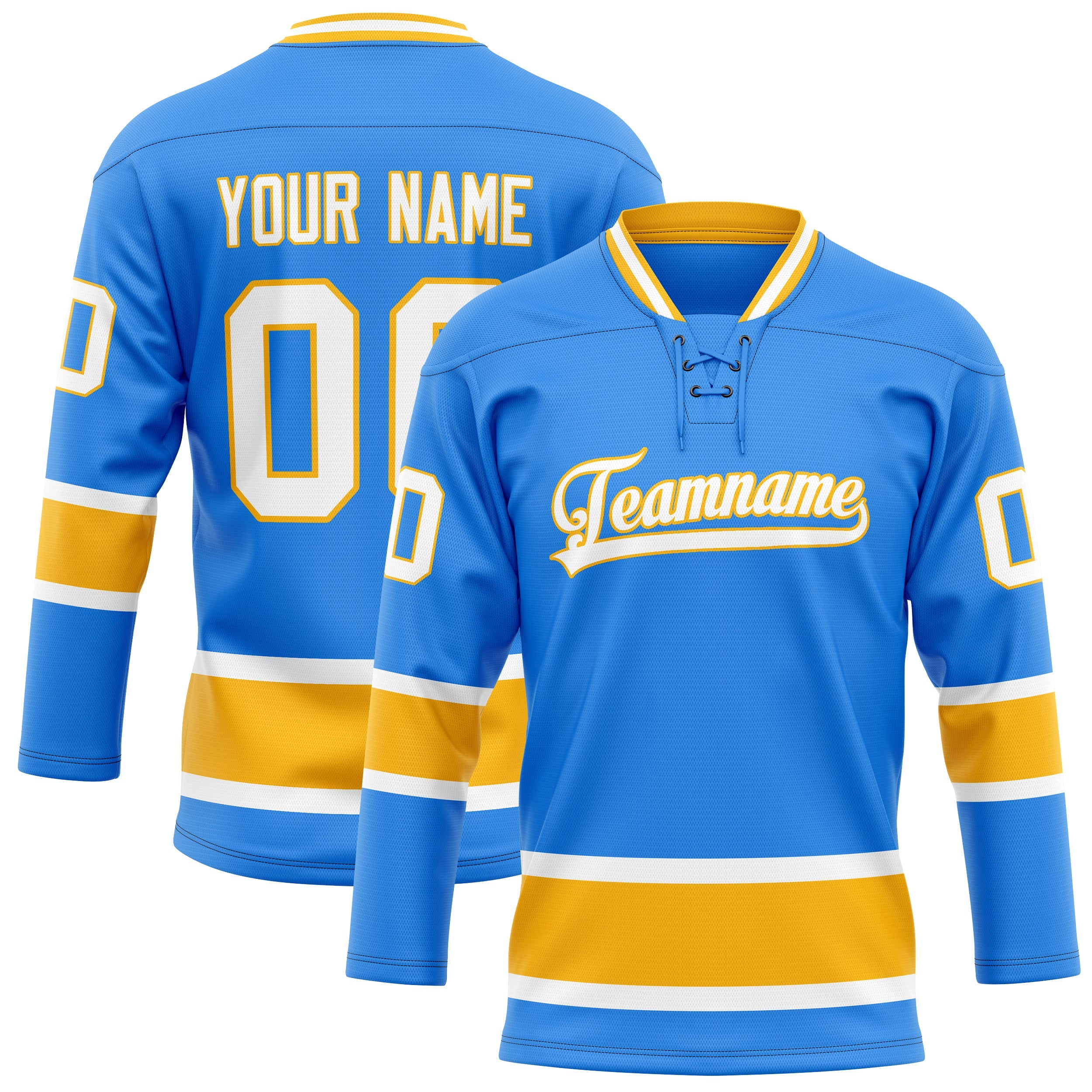 Custom Powder Blue Gold Solid Colour Hockey Jersey