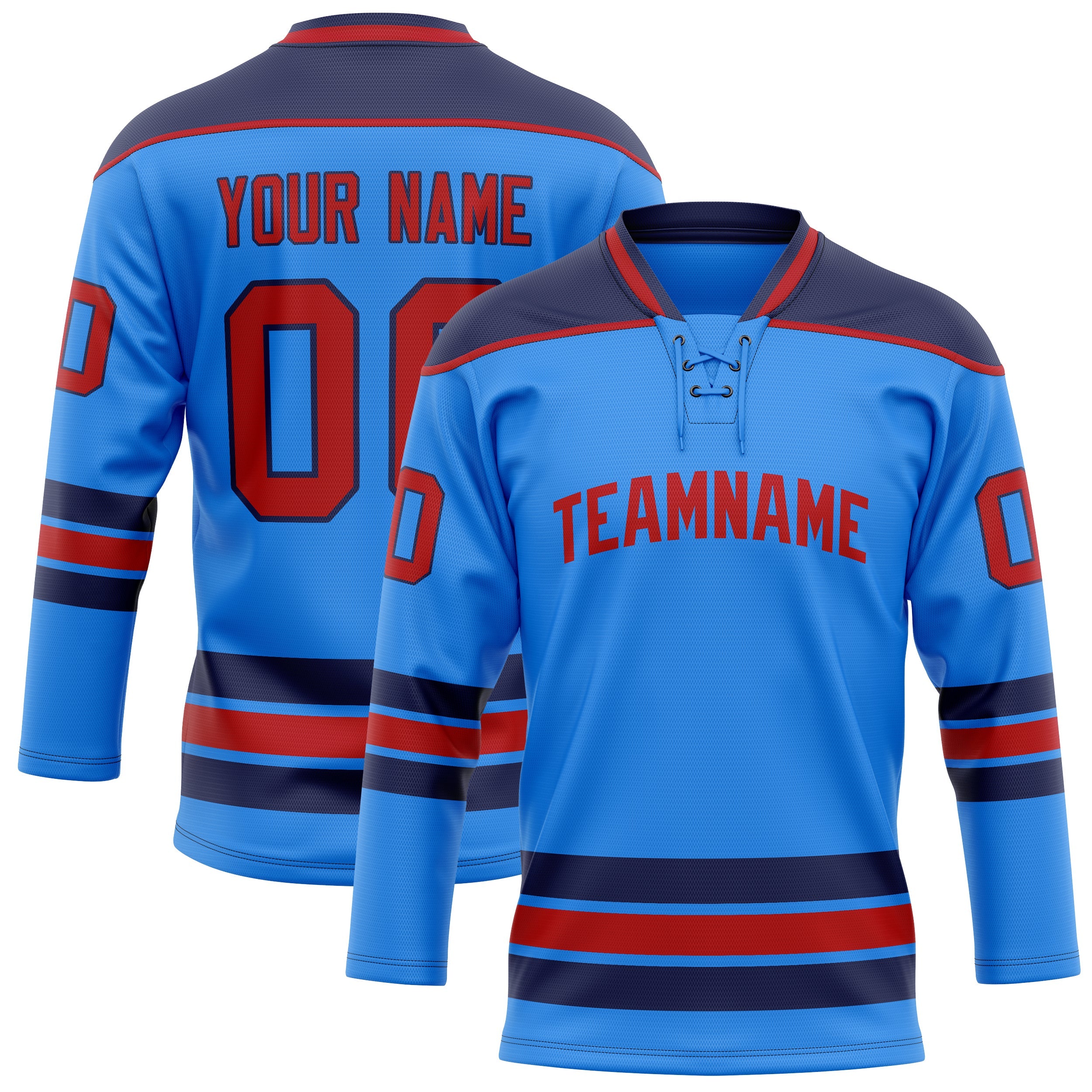 Custom Powder Blue Red Solid Colour Hockey Jersey