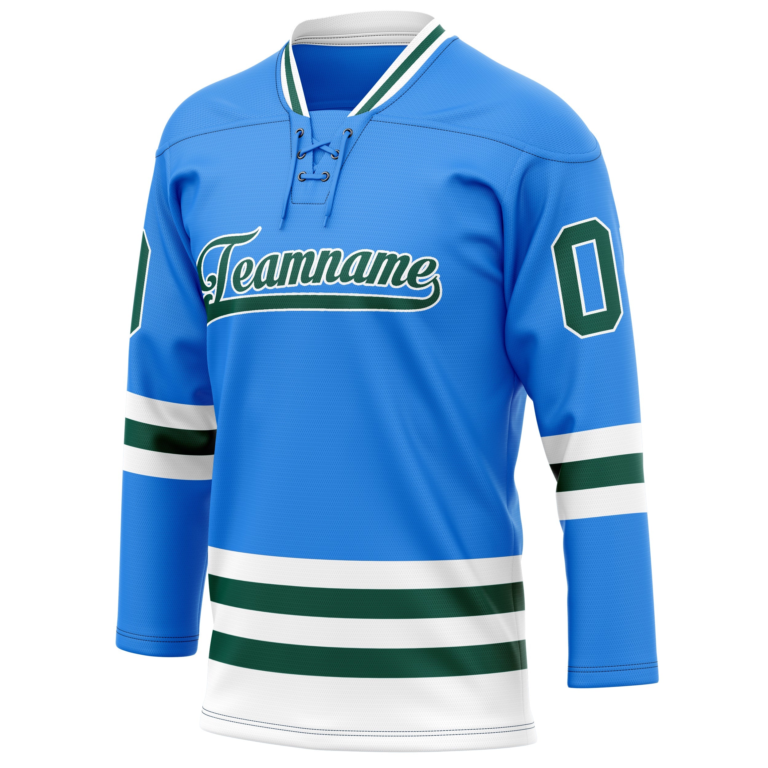 Custom Powder Blue Kelly Green Solid Colour Hockey Jersey