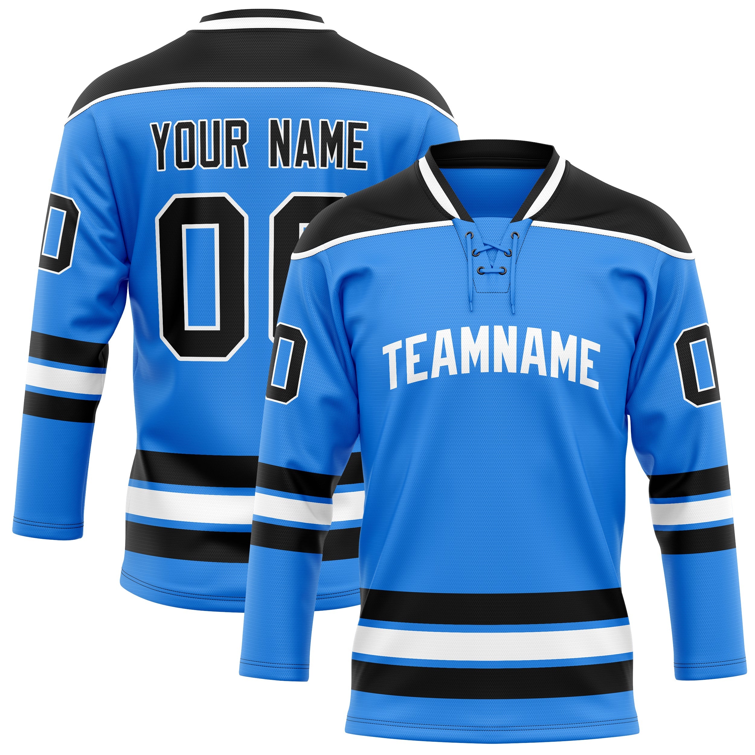 Custom Powder Blue Black Solid Colour Hockey Jersey
