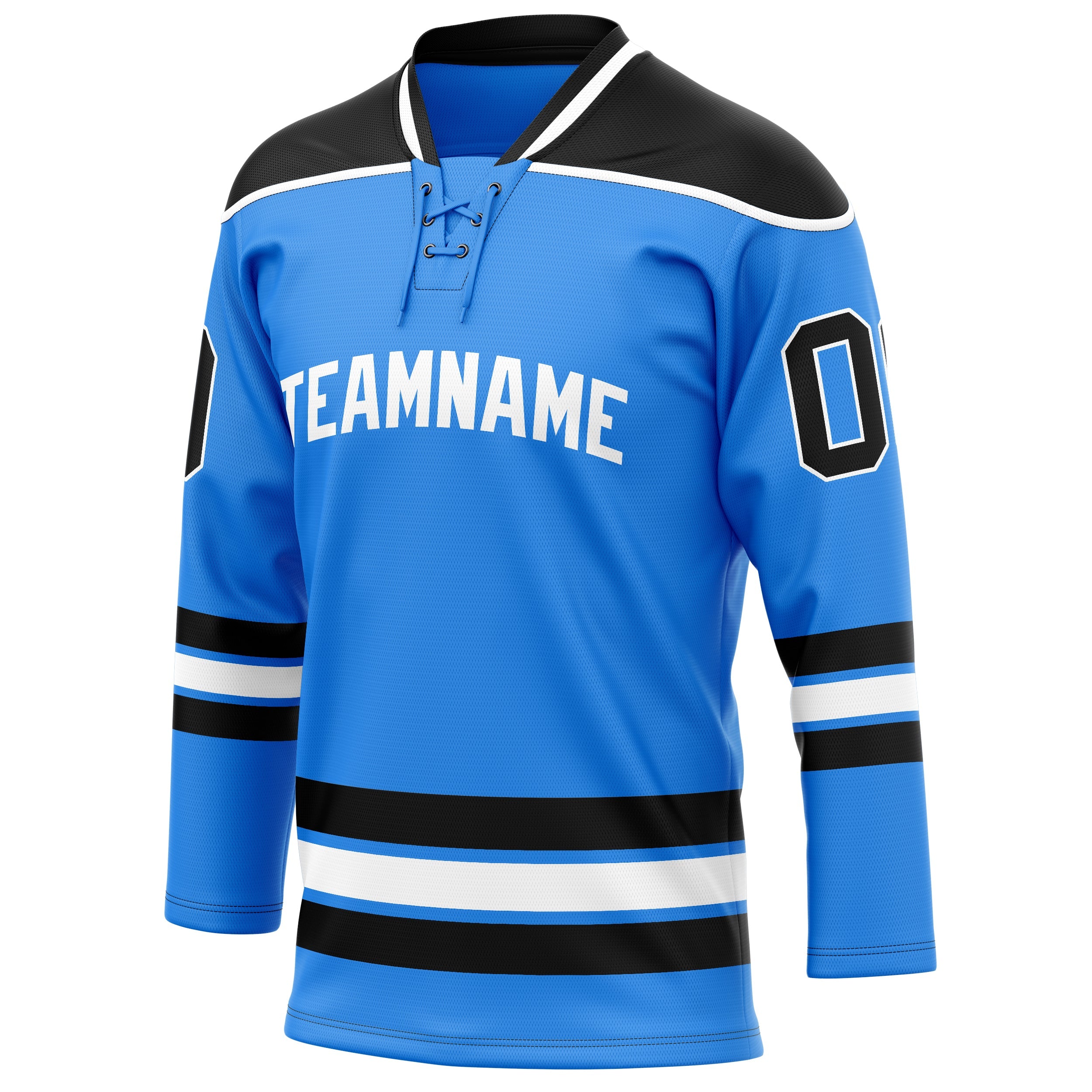 Custom Powder Blue Black Solid Colour Hockey Jersey