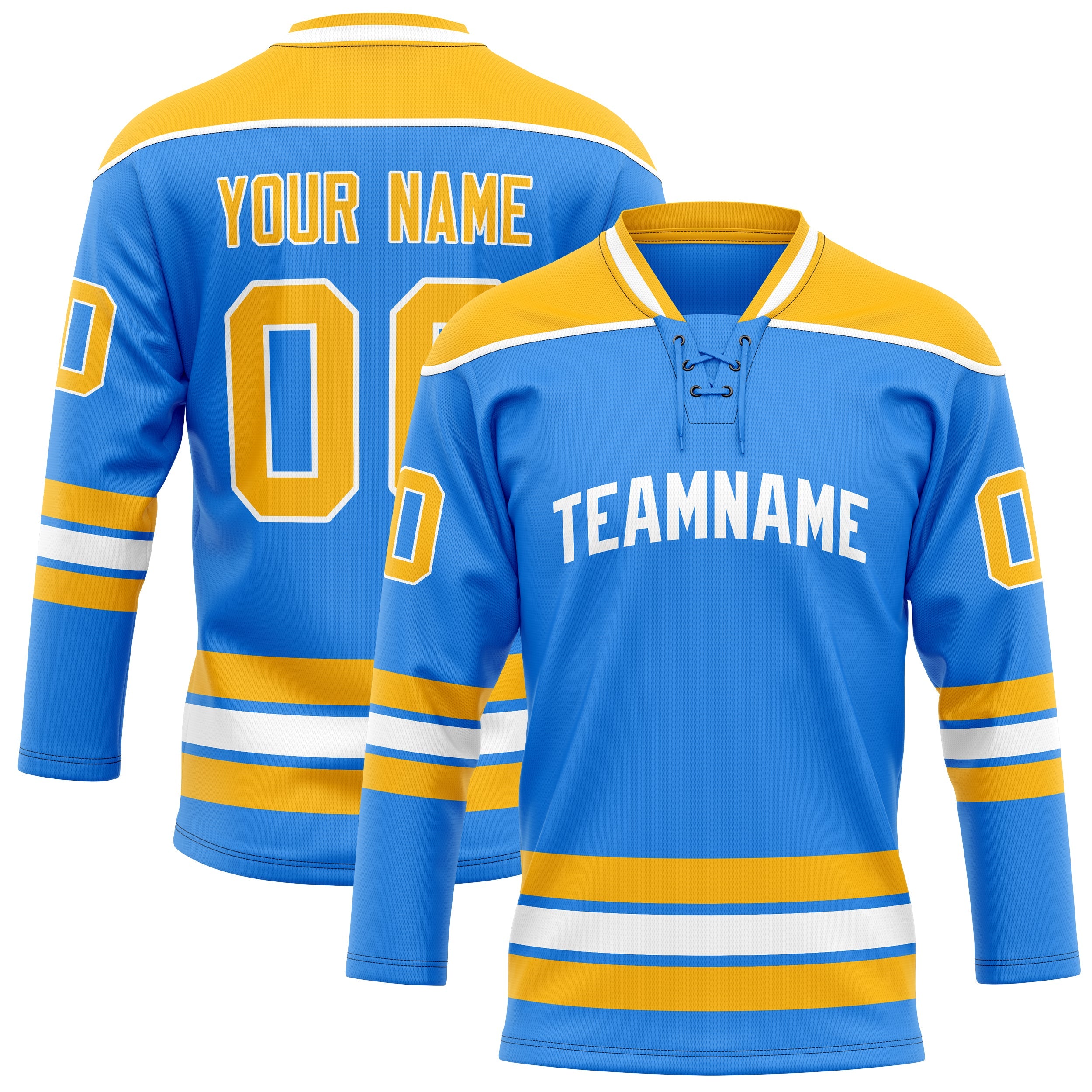 Custom Powder Blue Gold Solid Colour Hockey Jersey