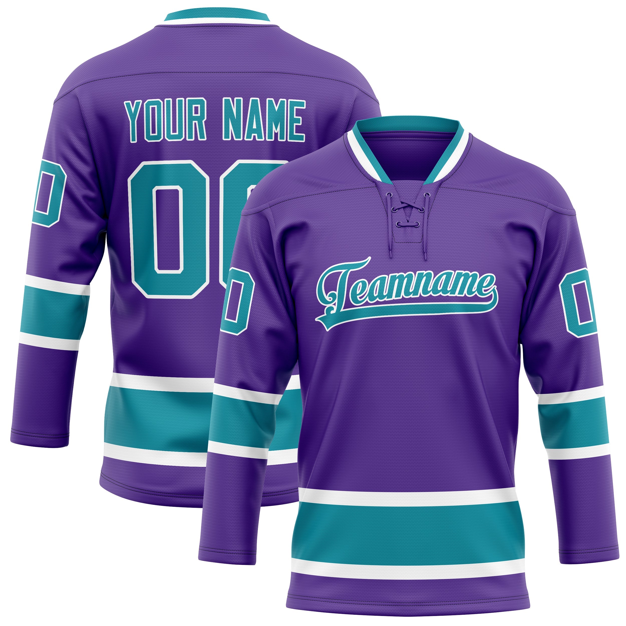 Custom Purple Teal Solid Colour Hockey Jersey