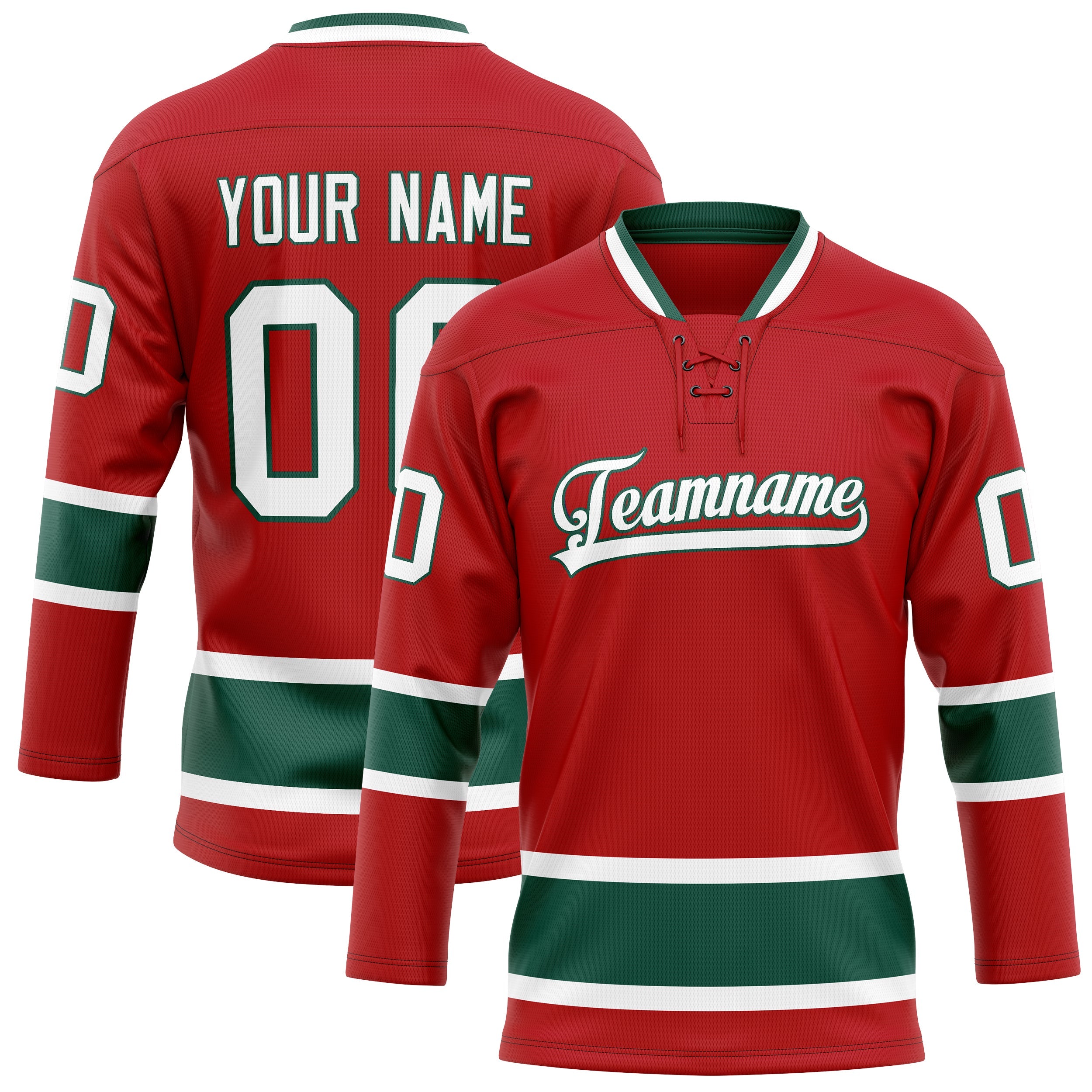 Custom Red Kelly Green Solid Colour Hockey Jersey