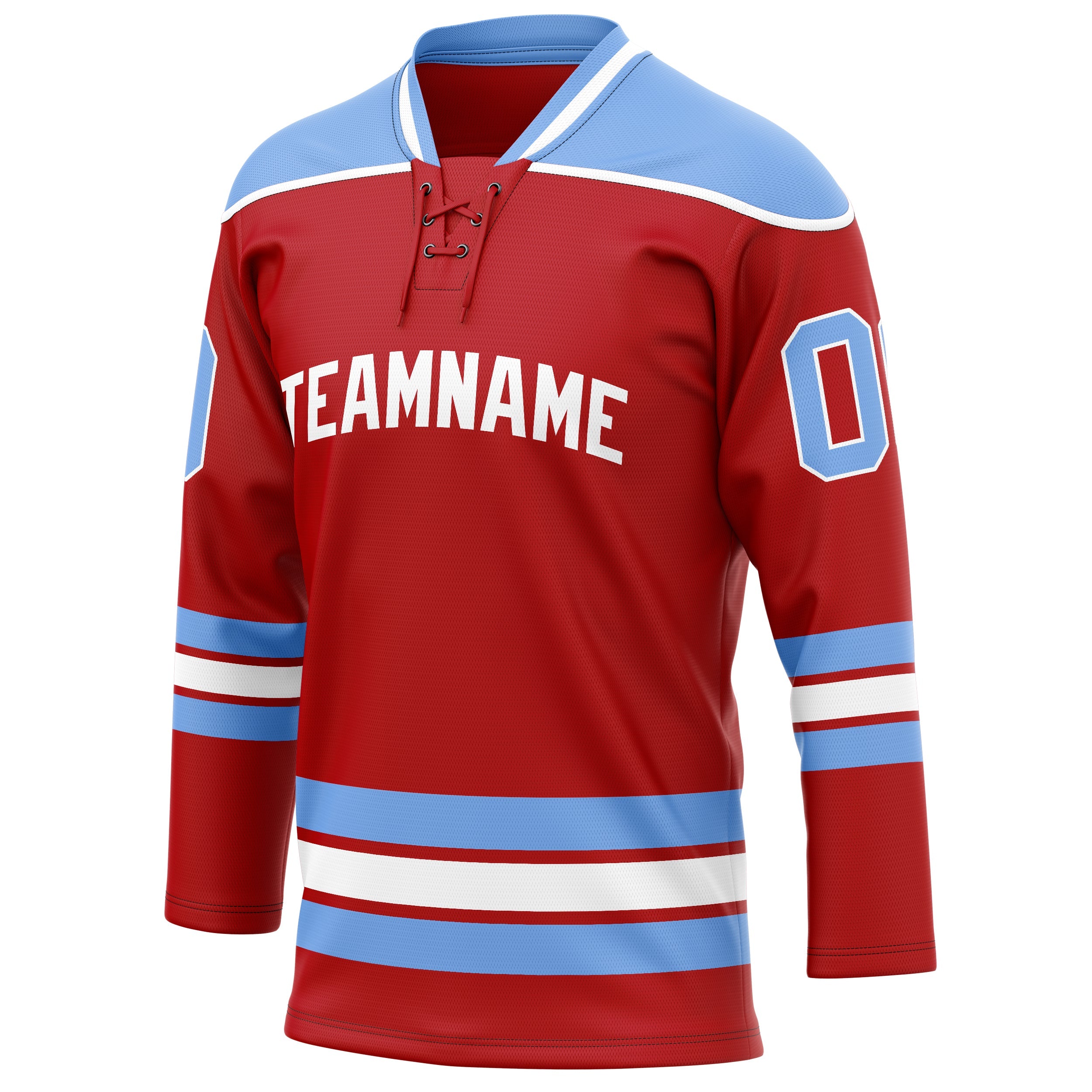 Custom Red Light Blue Solid Colour Hockey Jersey