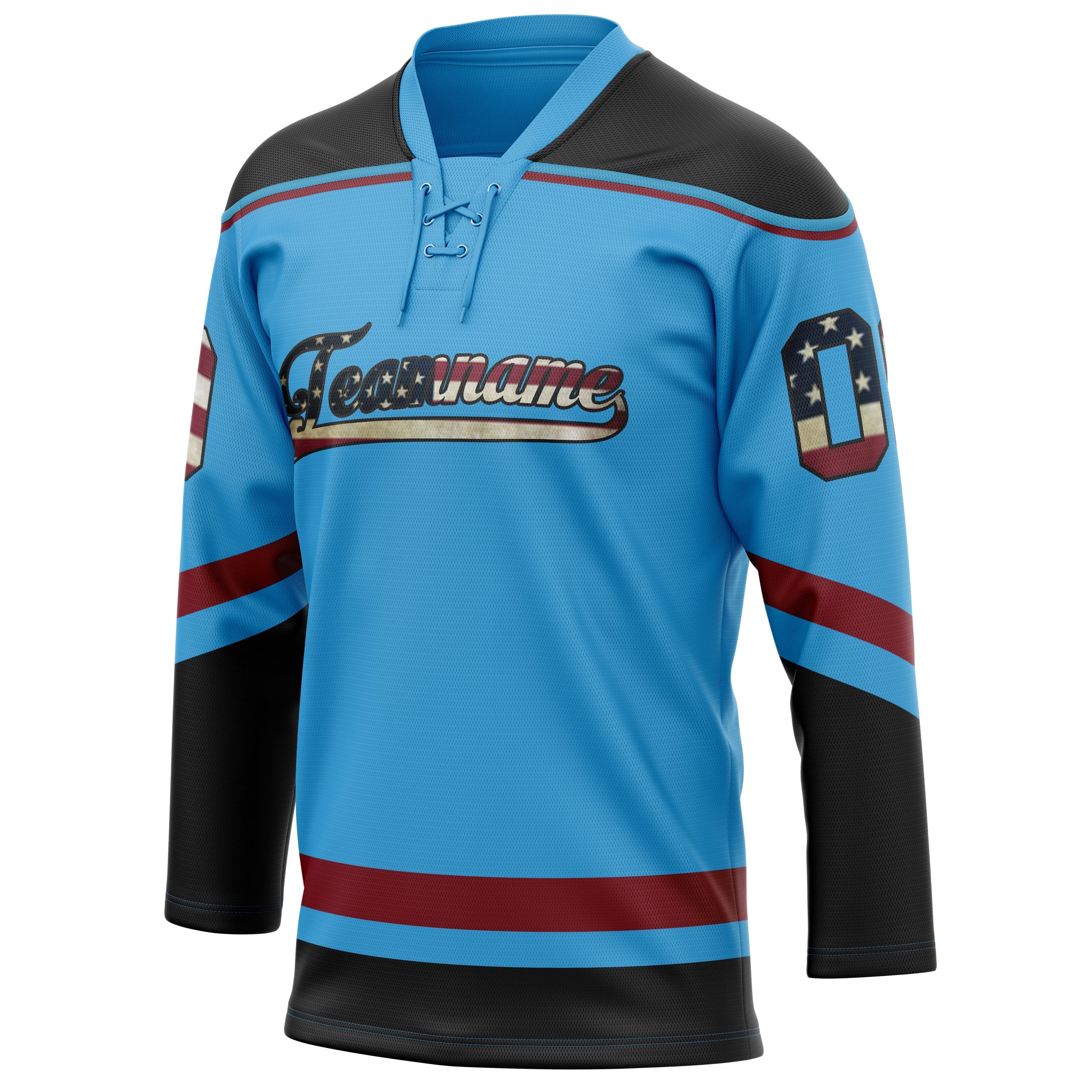 Custom Sky Blue Black Solid Colour Hockey Jersey