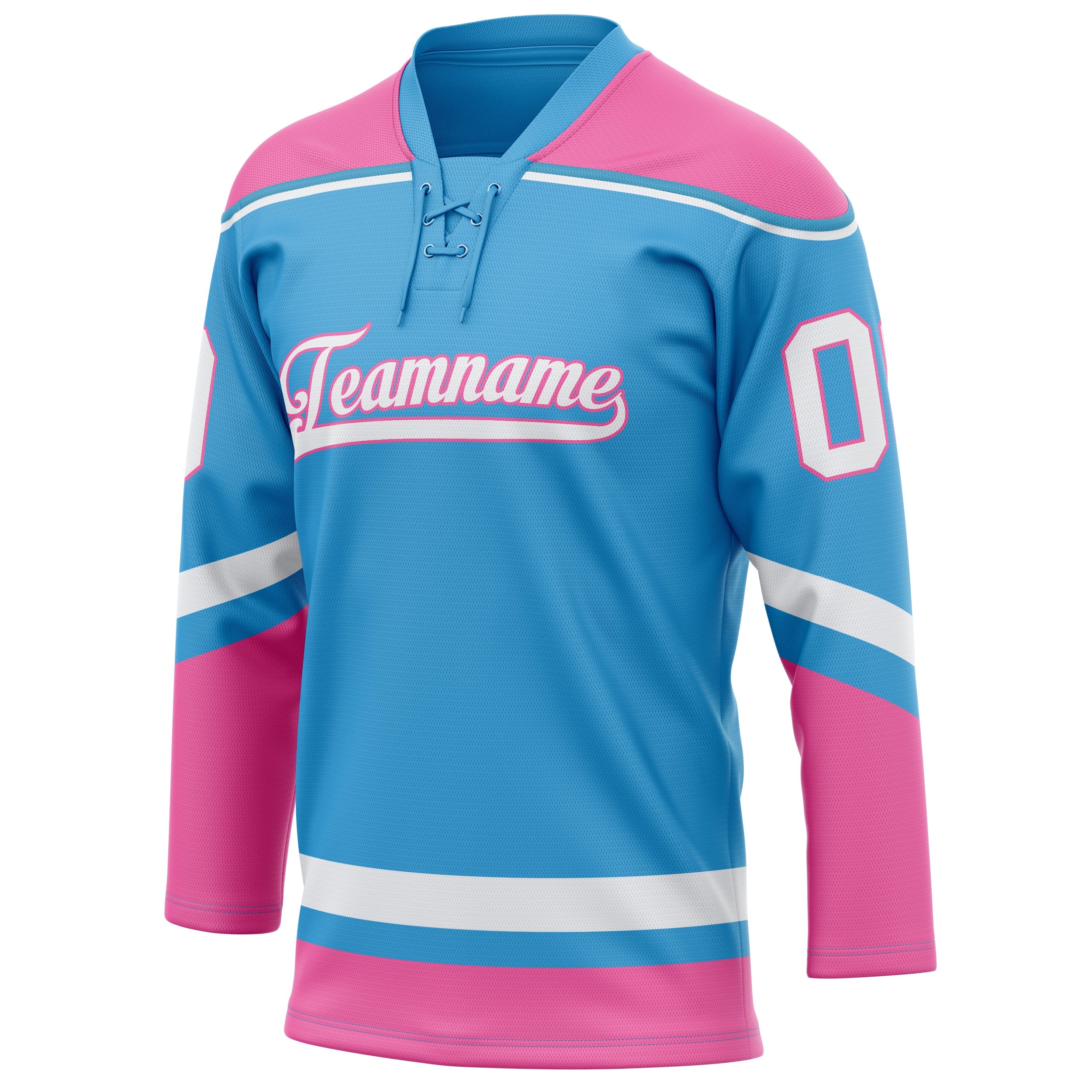 Custom Sky Blue Pink Solid Colour Hockey Jersey