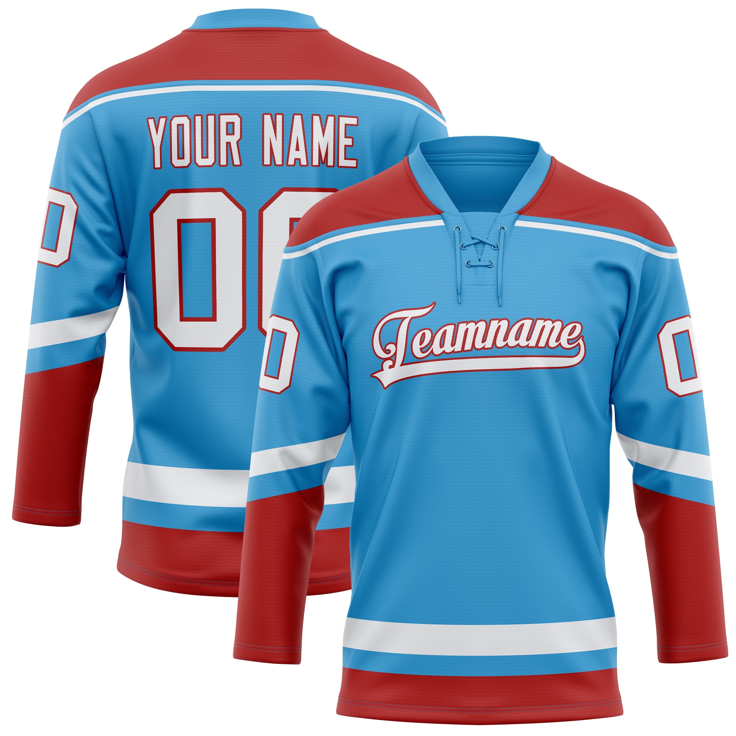 Custom Sky Blue Red Solid Colour Hockey Jersey