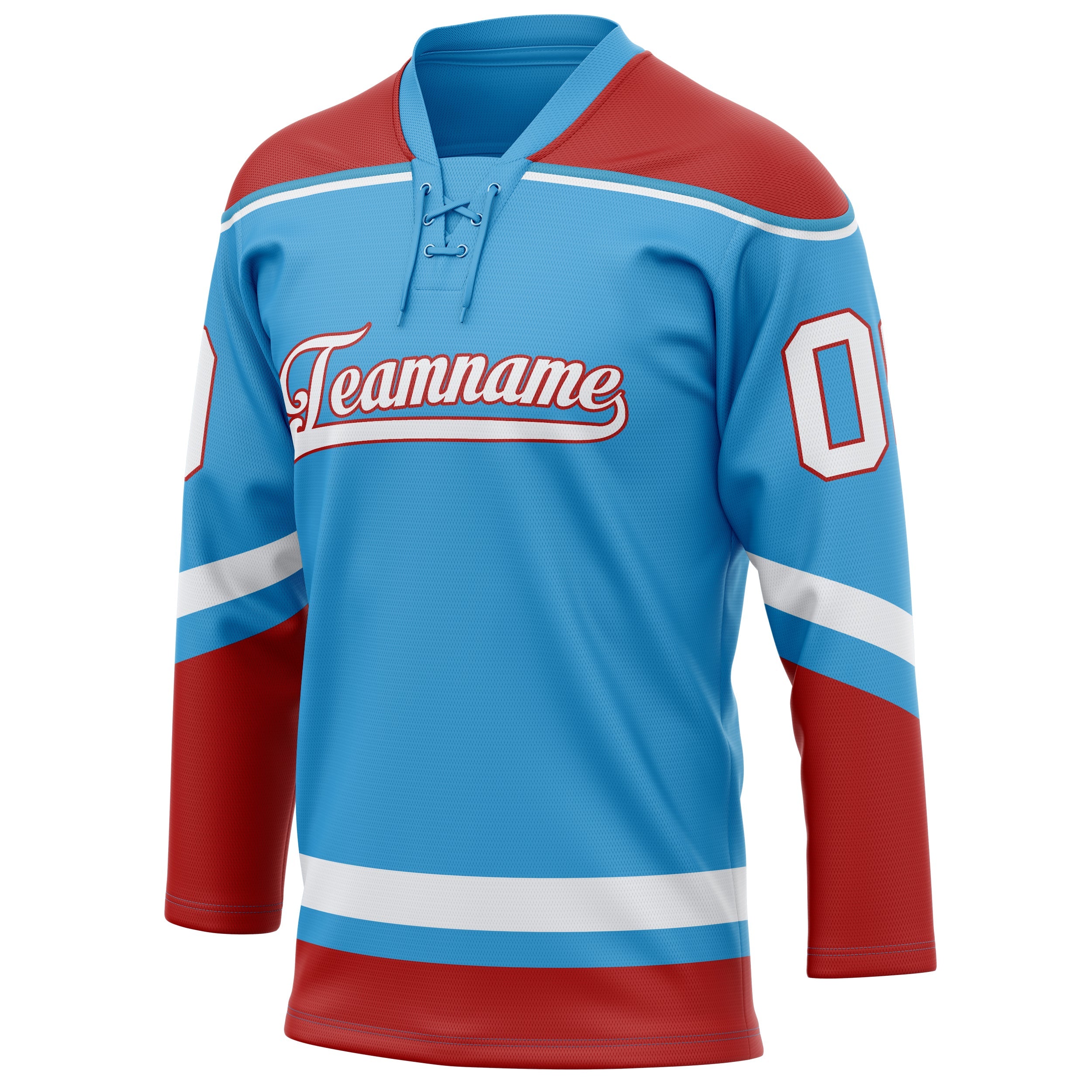 Custom Sky Blue Red Solid Colour Hockey Jersey