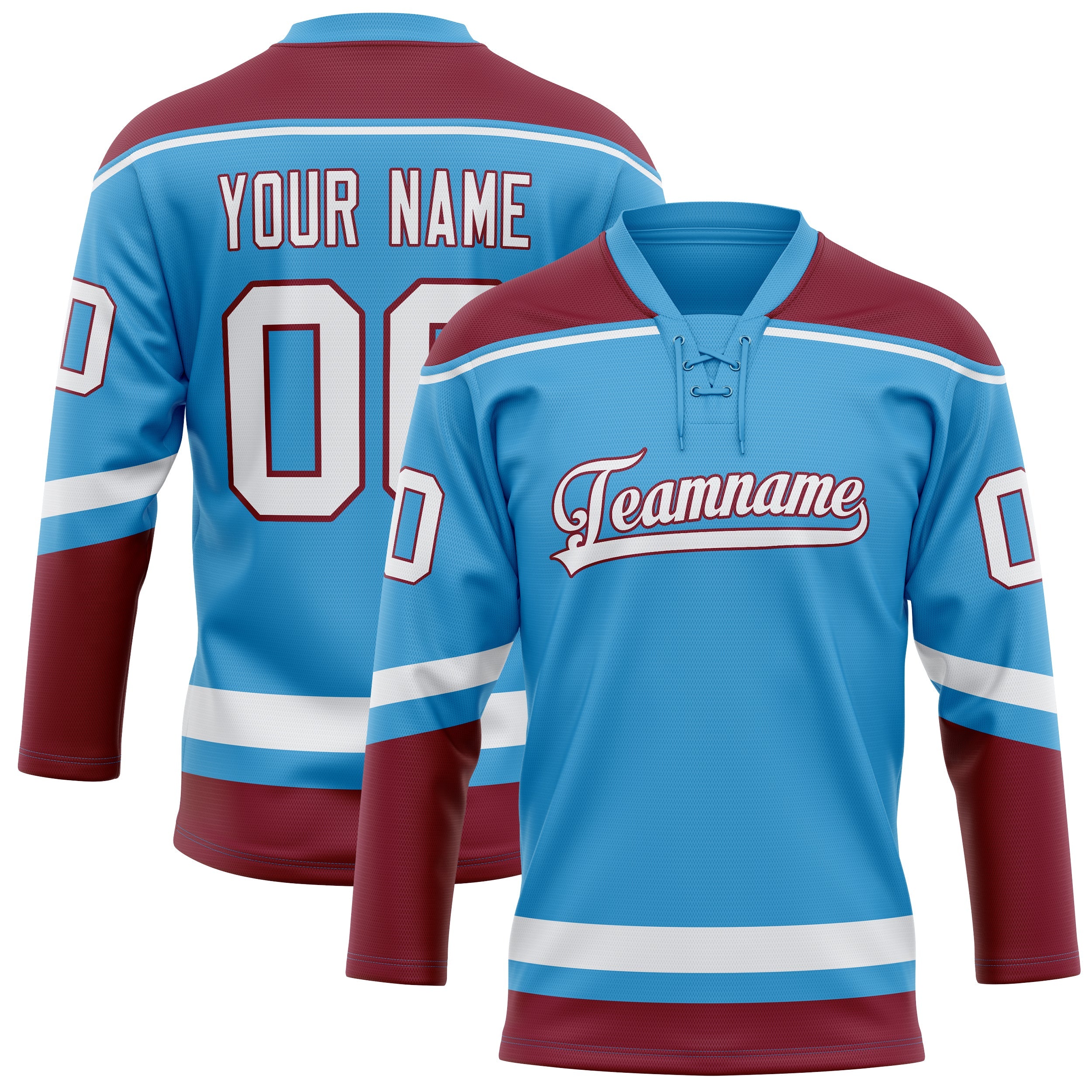 Custom Sky Blue Maroon Solid Colour Hockey Jersey