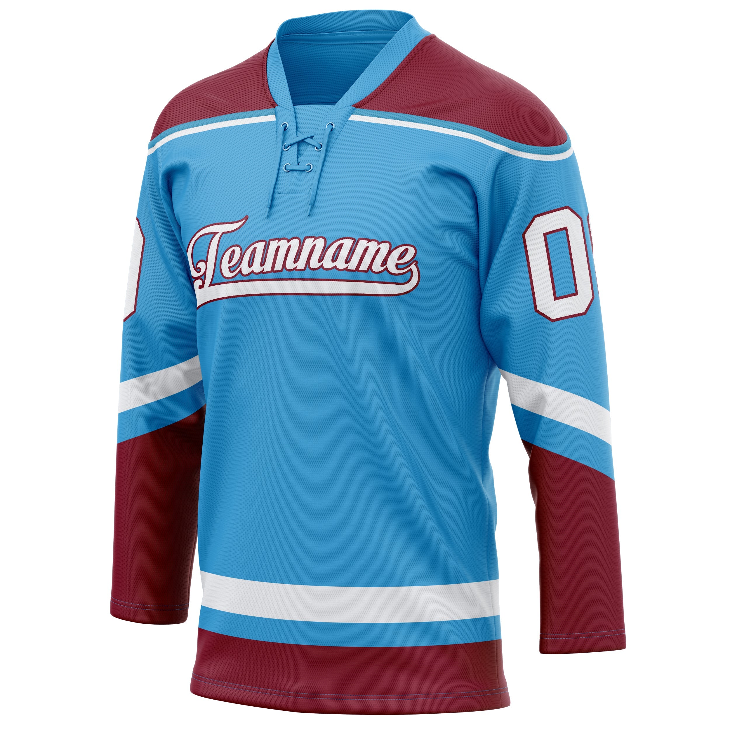 Custom Sky Blue Maroon Solid Colour Hockey Jersey